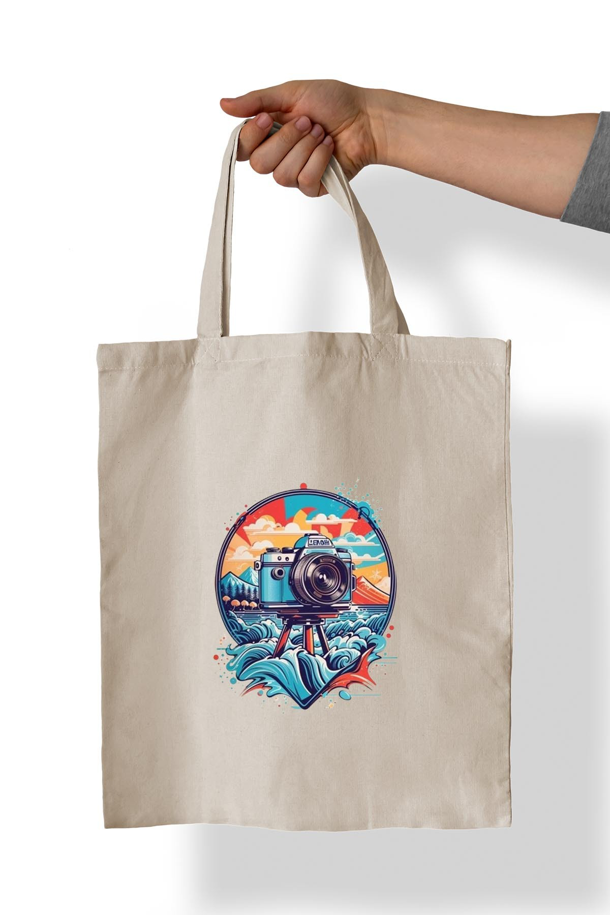 Remonz Fotoğraf Makinesi Trend Baskili %100 Pamuk 35X38 Cm Bez Çanta