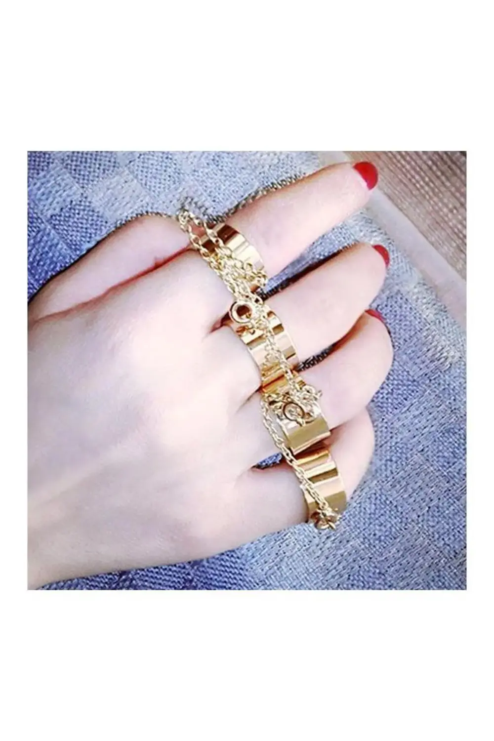 Four Finger Chain Gold Ayarlanabilir Yüzük