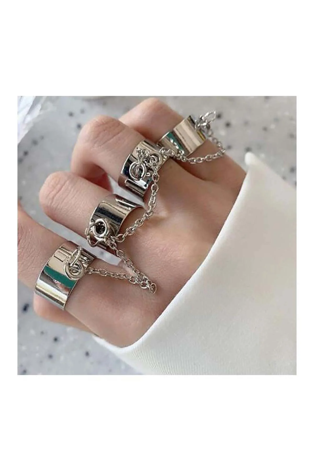 Four Finger Chain Silver Ayarlanabilir Yüzük