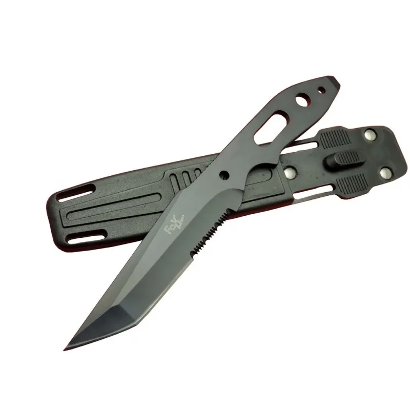 Fox A13 Siyah, Testereli Outdoor Kamp Bıçak 22 Cm - Komple Metal,