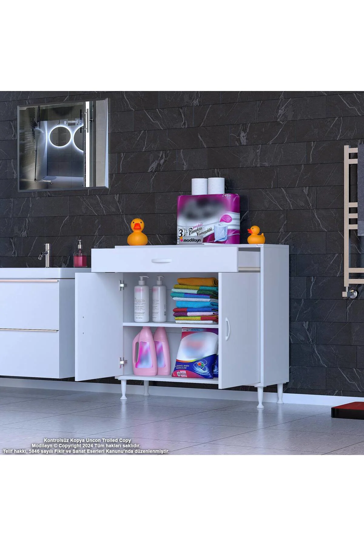 Fre 100 cm Çok Amaçlı Dolap 1 Raflı Tek Çekmeceli Banyo Mutfak Do Fre 100 cm Çok Amaçlı Dolap 1 Raflı Tek Çekmeceli Banyo Mutfak Do
