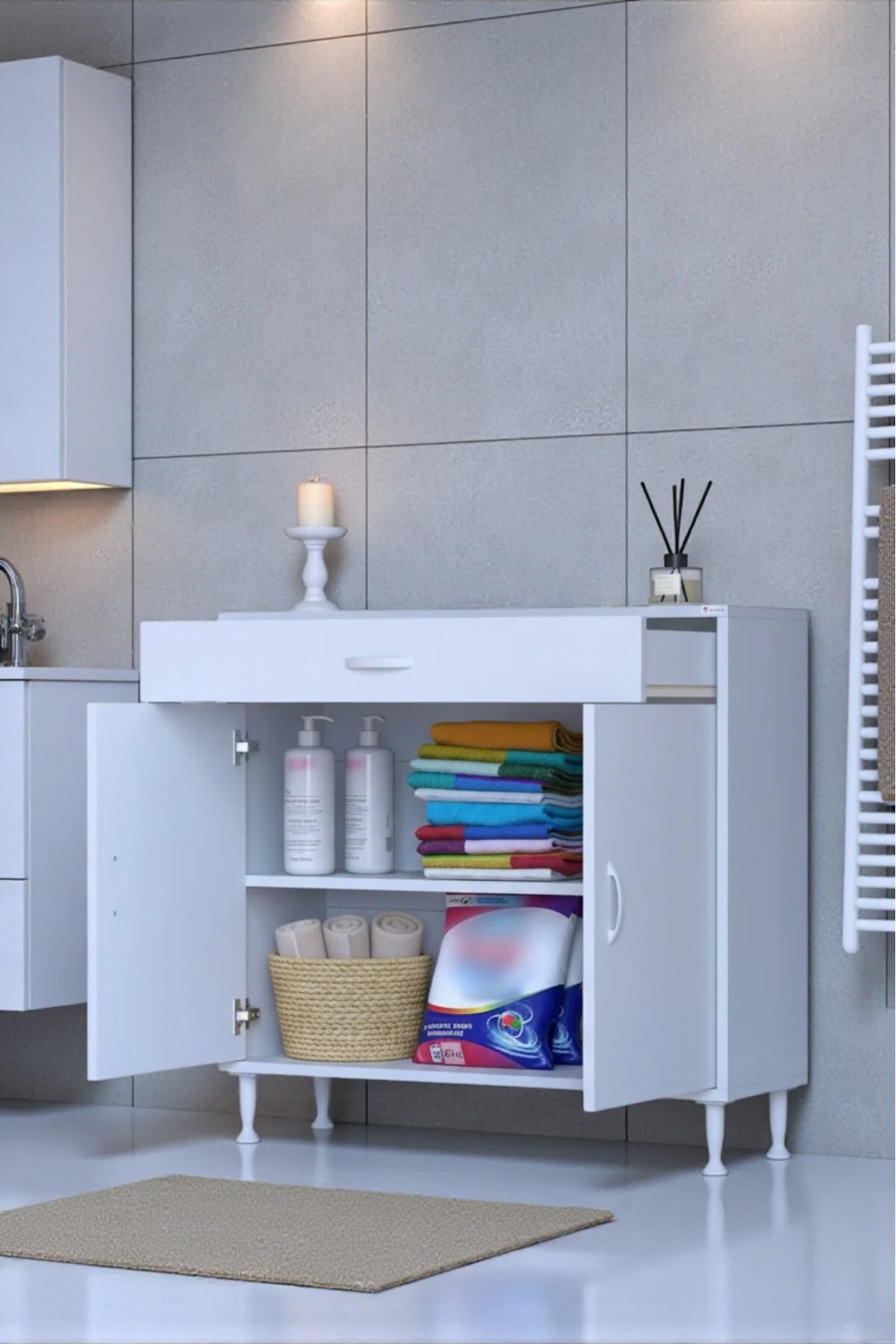 Fre 100 cm Çok Amaçlı Dolap 1 Raflı Tek Çekmeceli Banyo Mutfak Do Fre 100 cm Çok Amaçlı Dolap 1 Raflı Tek Çekmeceli Banyo Mutfak Do