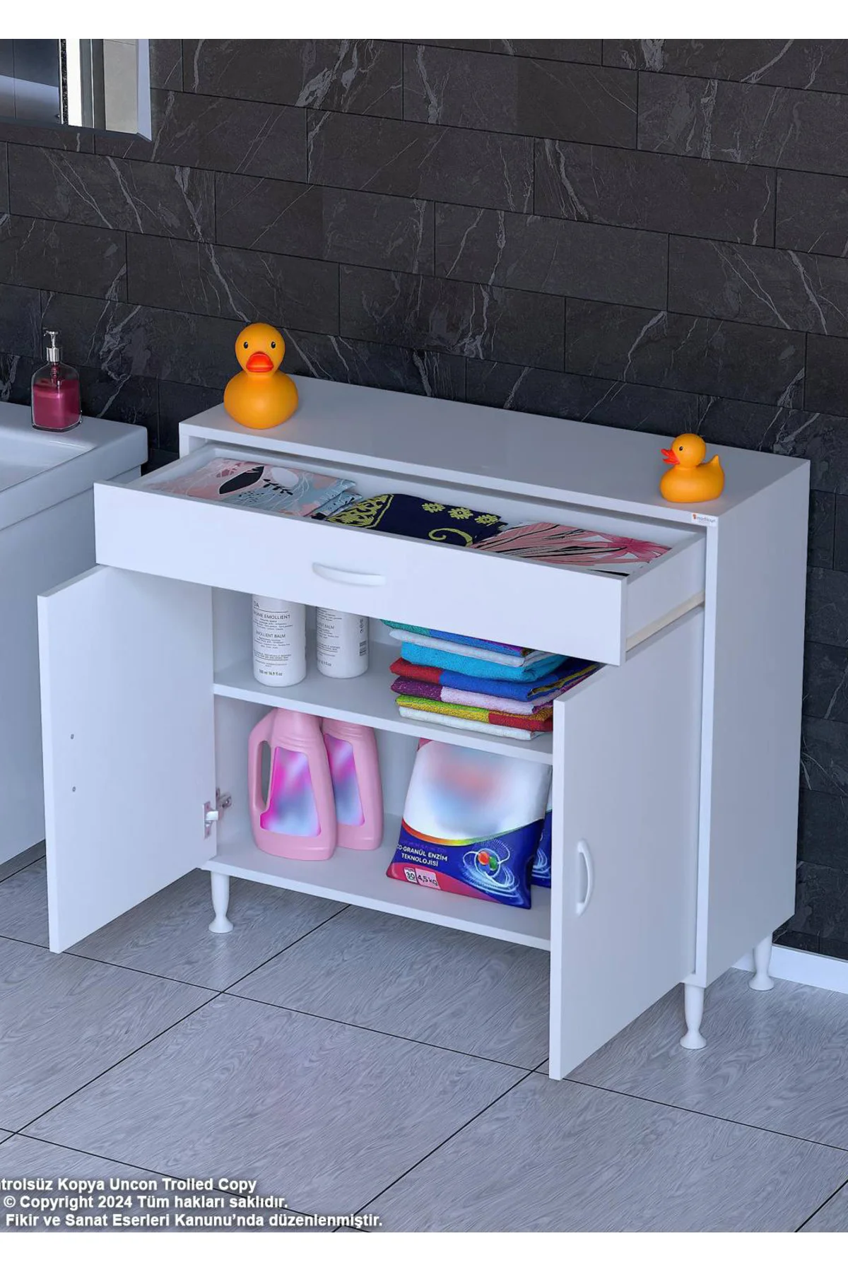 Fre 100 cm Çok Amaçlı Dolap 1 Raflı Tek Çekmeceli Banyo Mutfak Do Fre 100 cm Çok Amaçlı Dolap 1 Raflı Tek Çekmeceli Banyo Mutfak Do
