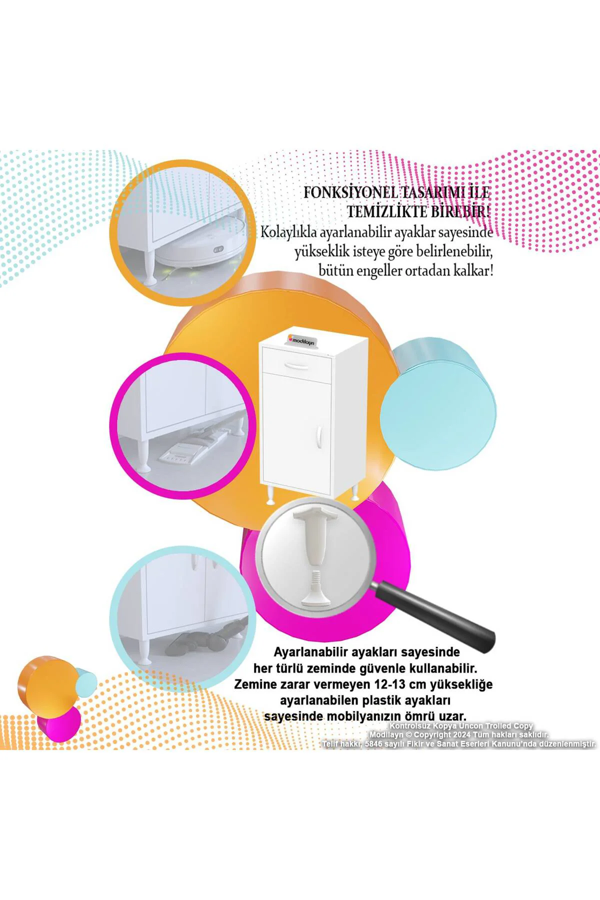 Fre 40 cm Çok Amaçlı Dolap 1 Raflı Tek Çekmeceli Banyo Mutfak Dol