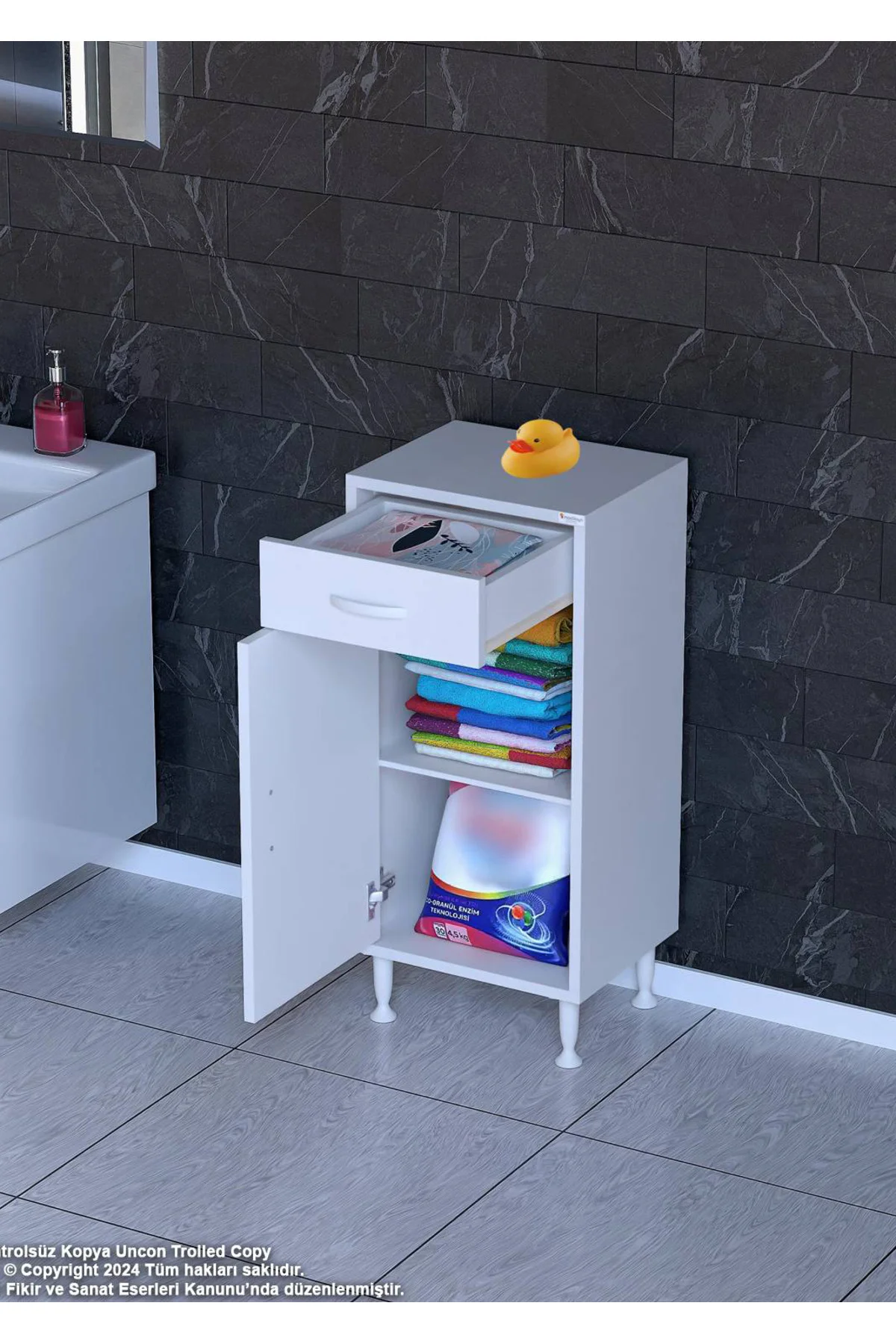 Fre 40 cm Çok Amaçlı Dolap 1 Raflı Tek Çekmeceli Banyo Mutfak Dol
