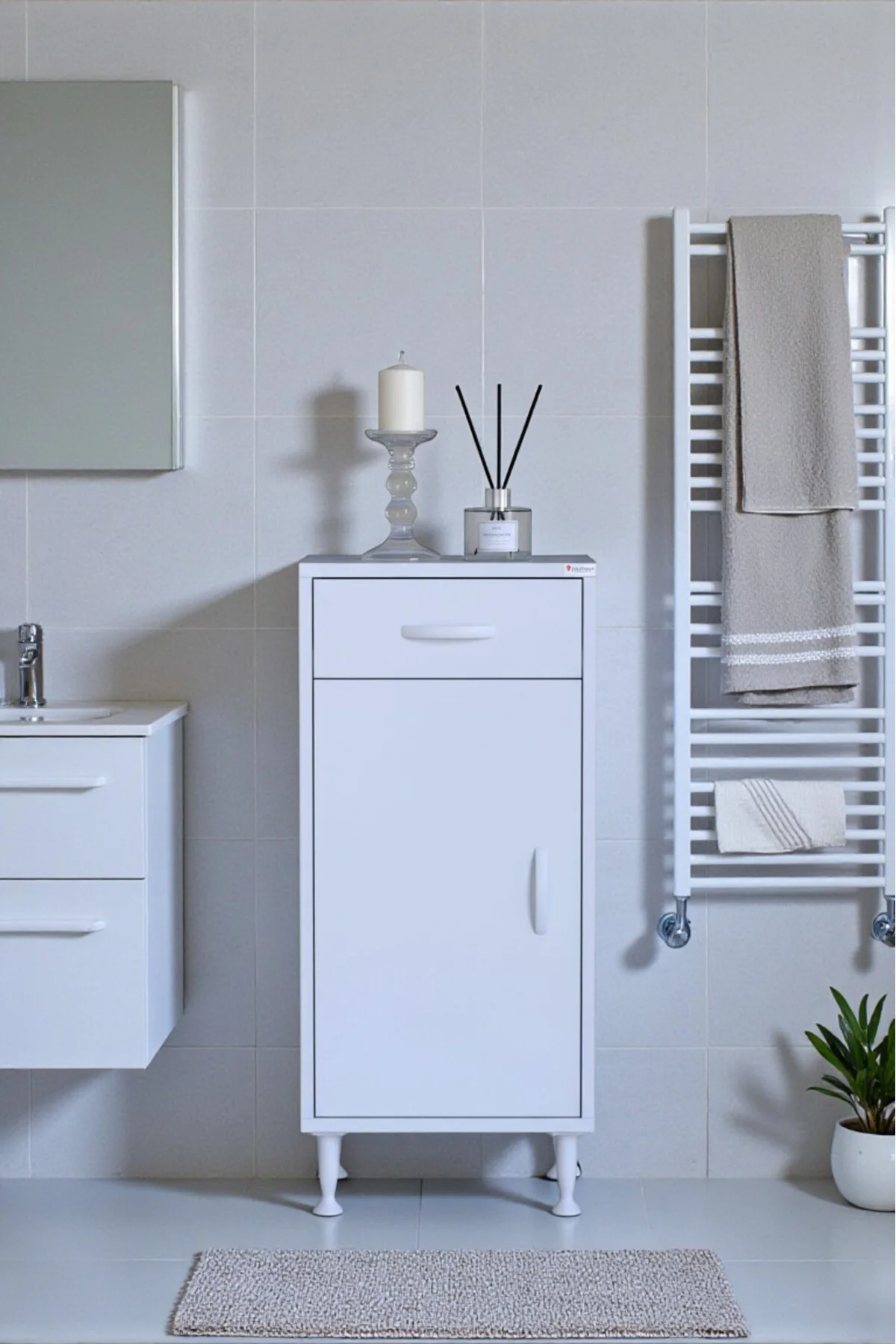 Fre 40 cm Çok Amaçlı Dolap 1 Raflı Tek Çekmeceli Banyo Mutfak Dol