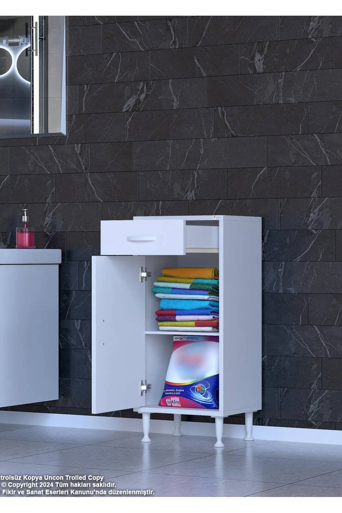 Fre 50 cm Çok Amaçlı Dolap 1 Raflı Tek Çekmeceli Banyo Mutfak Dol