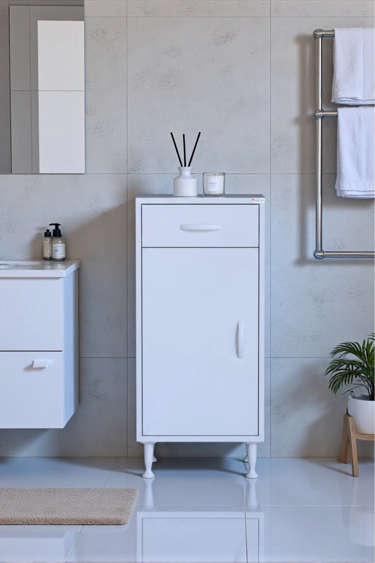 Fre 50 cm Çok Amaçlı Dolap 1 Raflı Tek Çekmeceli Banyo Mutfak Dol