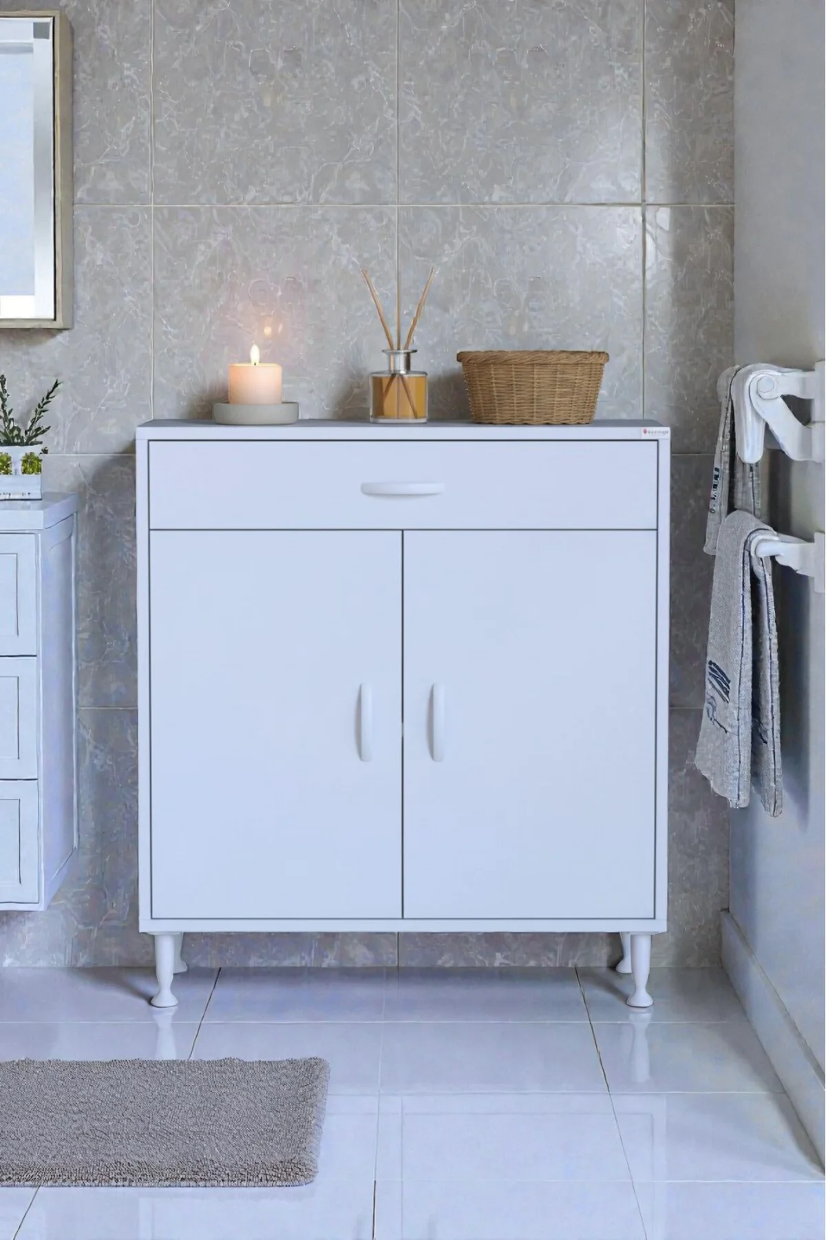 Fre 60 cm Çok Amaçlı Dolap 1 Raflı Tek Çekmeceli Banyo Mutfak Dol