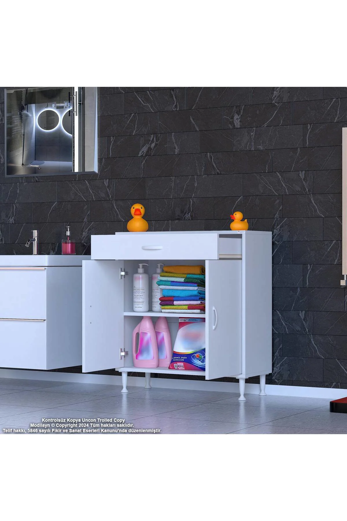 Fre 70 cm Çok Amaçlı Dolap 1 Raflı Tek Çekmeceli Banyo Mutfak Dol