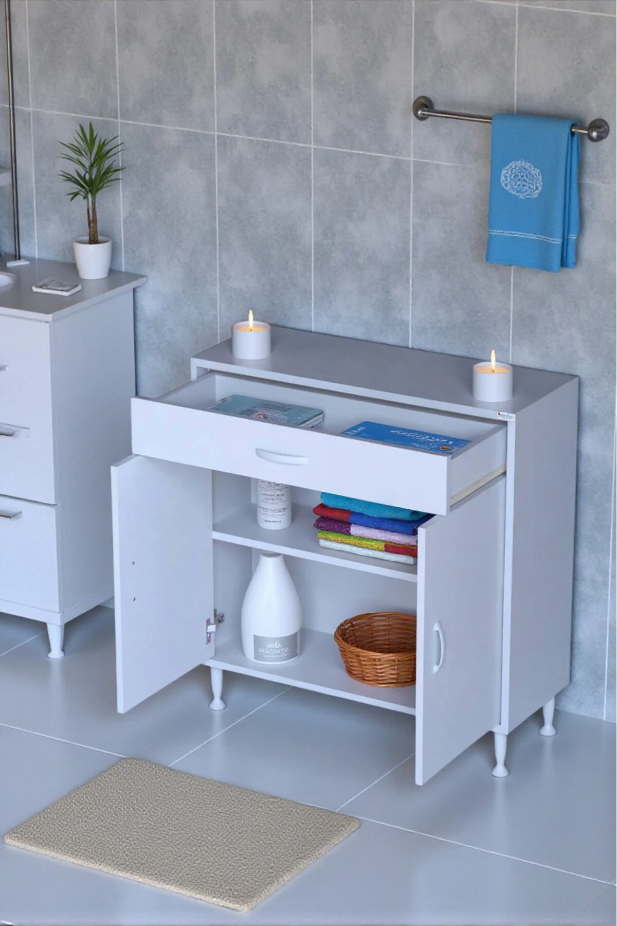 Fre 70 cm Çok Amaçlı Dolap 1 Raflı Tek Çekmeceli Banyo Mutfak Dol