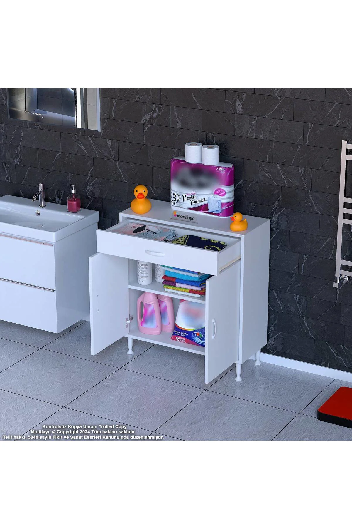 Fre 70 cm Çok Amaçlı Dolap 1 Raflı Tek Çekmeceli Banyo Mutfak Dol