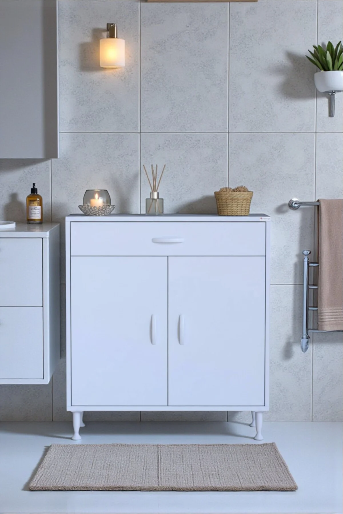 Fre 75 cm Çok Amaçlı Dolap 1 Raflı Tek Çekmeceli Banyo Mutfak Dol