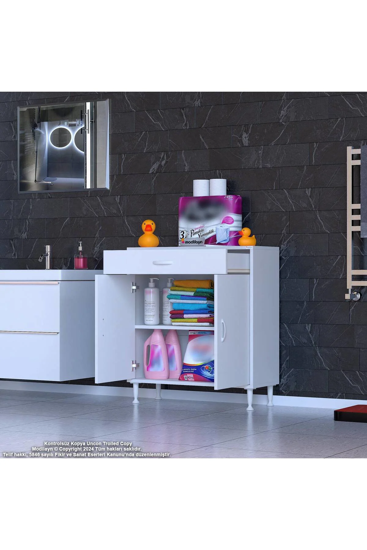 Fre 75 cm Çok Amaçlı Dolap 1 Raflı Tek Çekmeceli Banyo Mutfak Dol