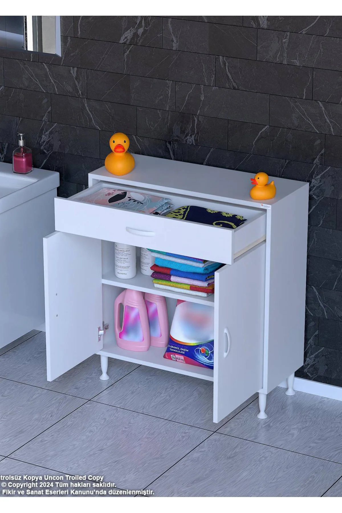 Fre 75 cm Çok Amaçlı Dolap 1 Raflı Tek Çekmeceli Banyo Mutfak Dol