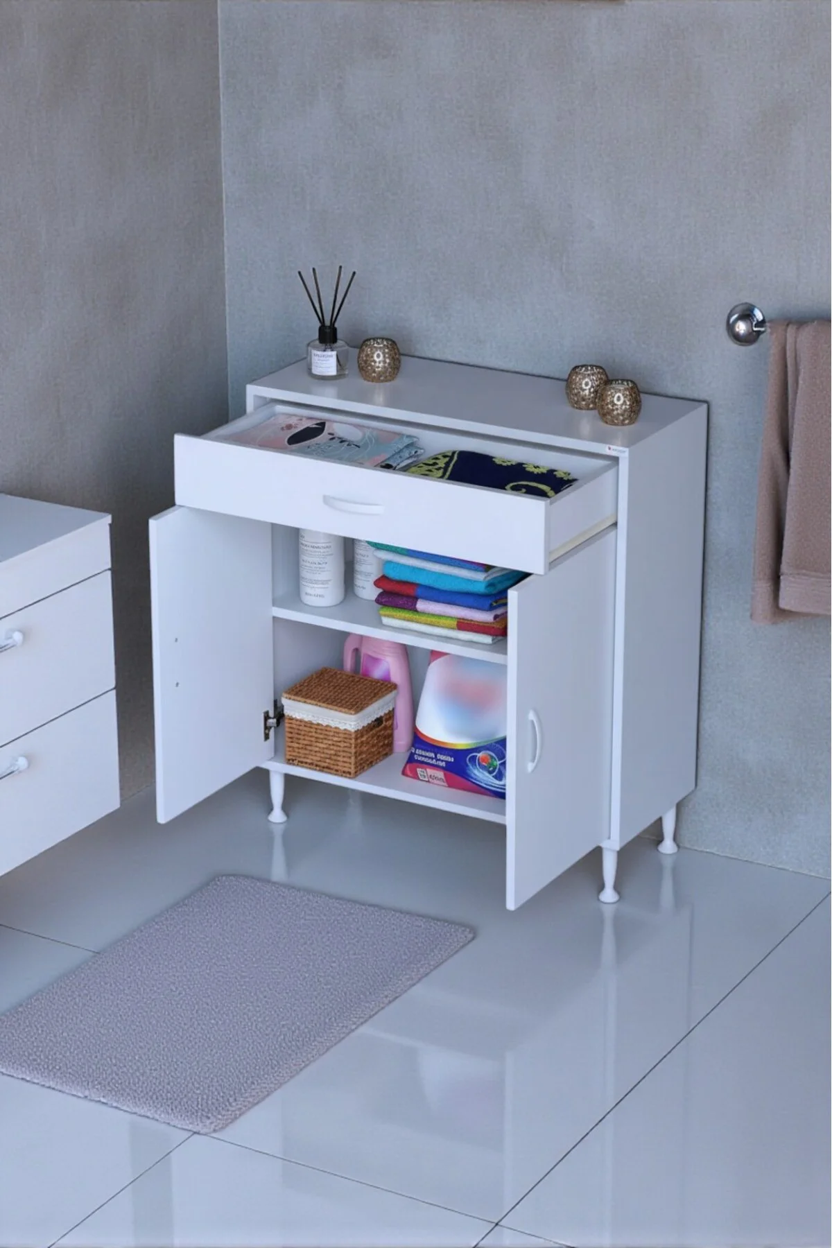 Fre 80 cm Çok Amaçlı Dolap 1 Raflı Tek Çekmeceli Banyo Mutfak Dol Fre 80 cm Çok Amaçlı Dolap 1 Raflı Tek Çekmeceli Banyo Mutfak Dol