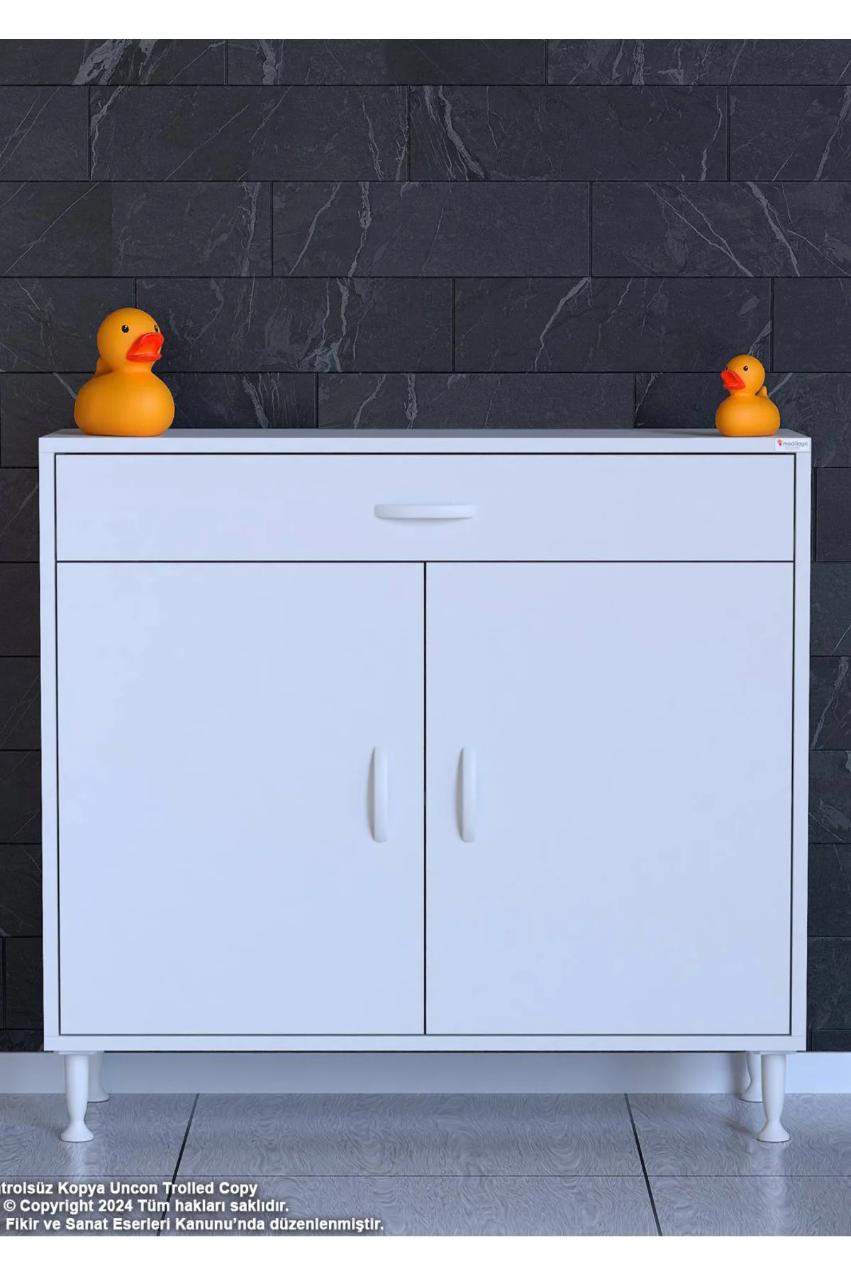 Fre 90 cm Çok Amaçlı Dolap 1 Raflı Tek Çekmeceli Banyo Mutfak Dol