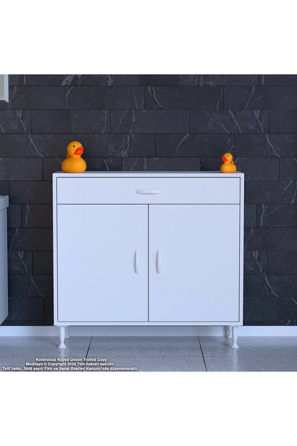 Fre 90 cm Çok Amaçlı Dolap 1 Raflı Tek Çekmeceli Banyo Mutfak Dol