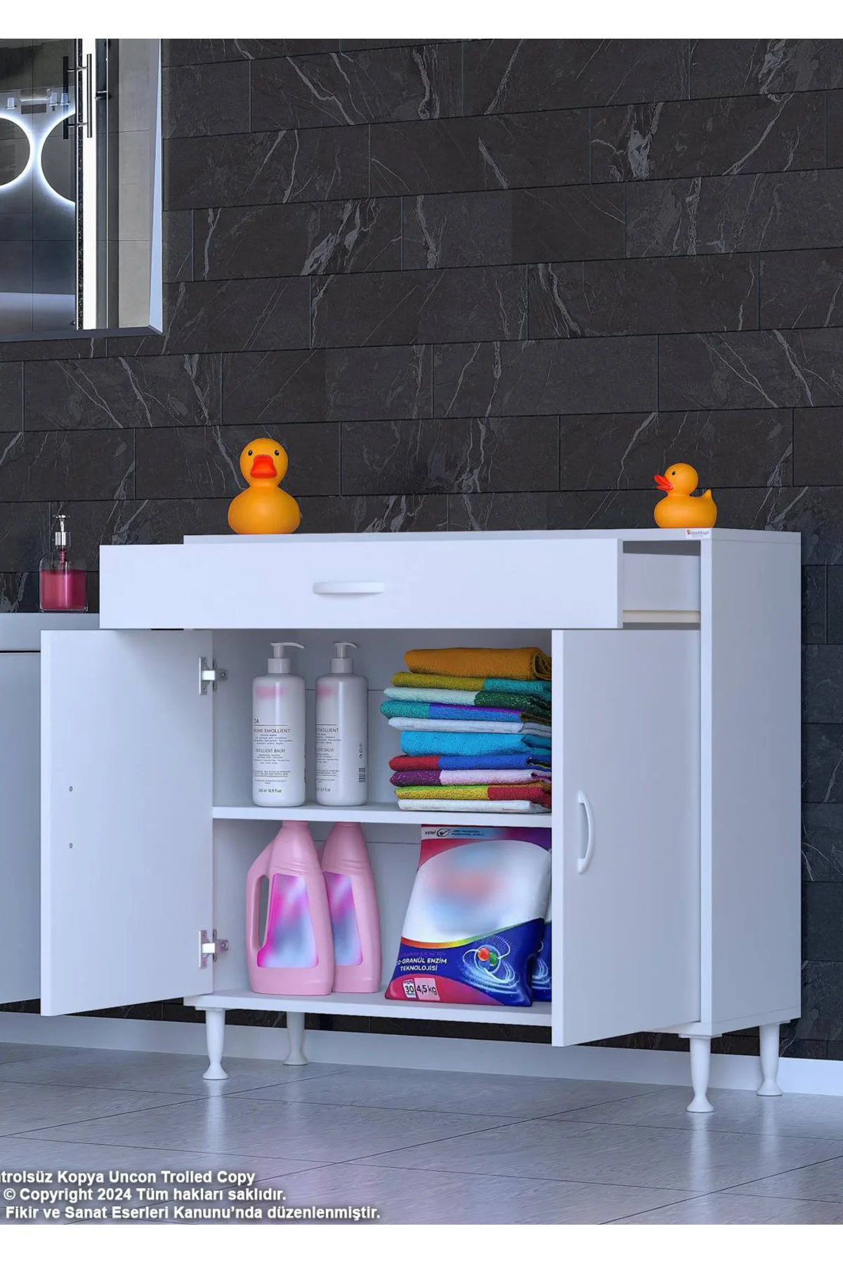 Fre 95 cm Çok Amaçlı Dolap 1 Raflı Tek Çekmeceli Banyo Mutfak Dol