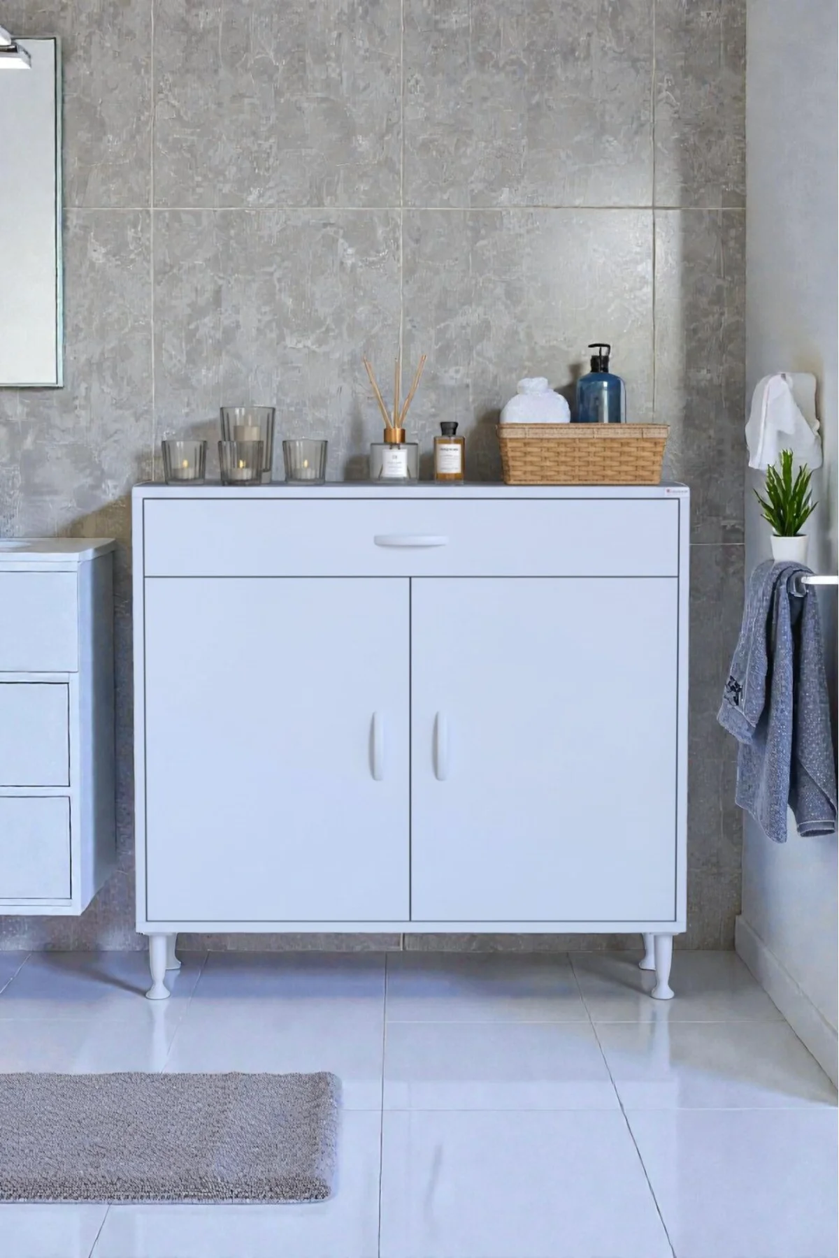 Fre 95 cm Çok Amaçlı Dolap 1 Raflı Tek Çekmeceli Banyo Mutfak Dol
