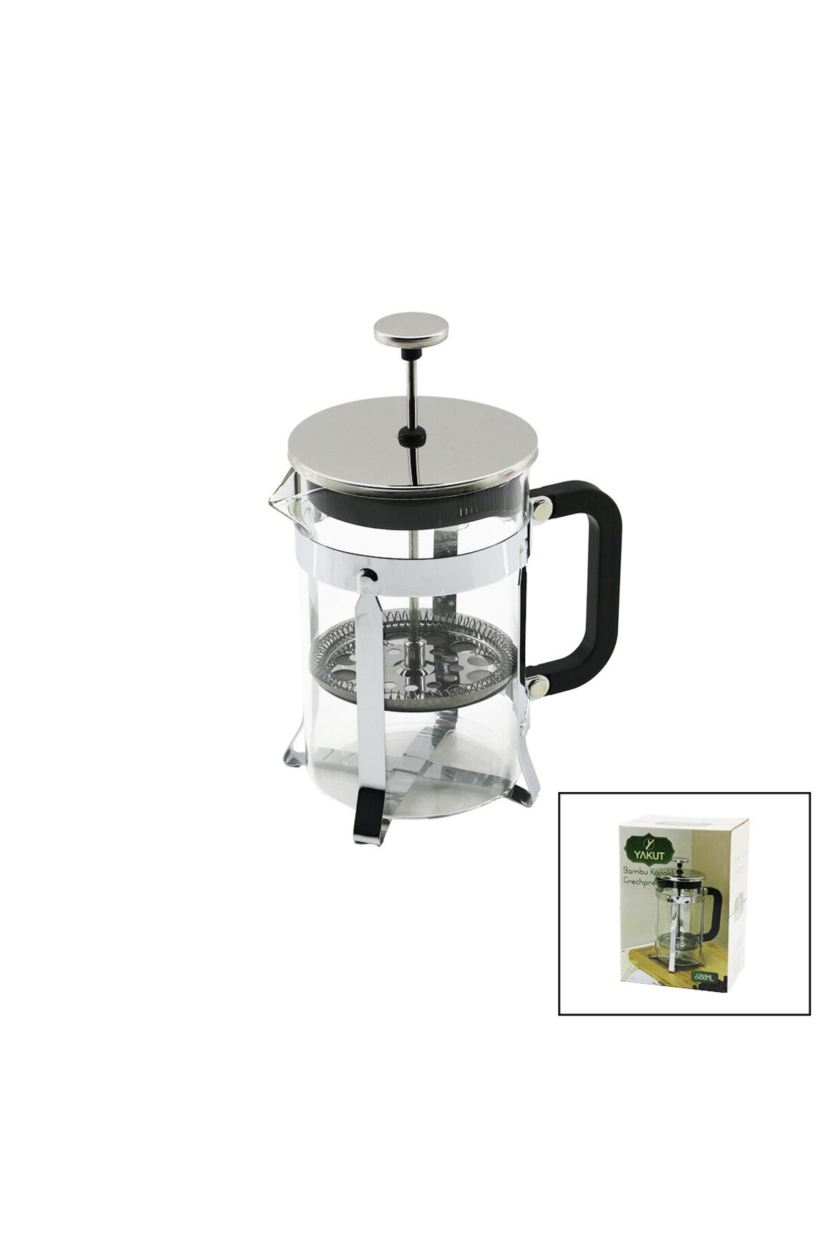 Ok Aksesuar Frechpress 600Ml Cam Bitki Süzgeçi Metal Kafes - Plastik Sapli Me