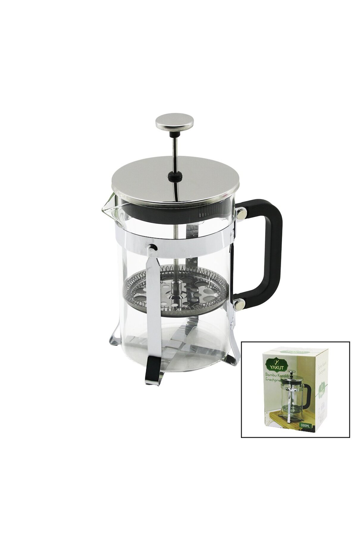 Ok Aksesuar Frechpress 800Ml Cam Bitki Süzgeçi Metal Kafes - Plastik Sapli Me