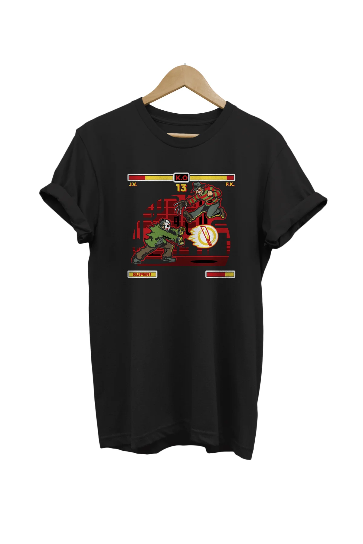Freddy Vs Jason Baskılı %100 Pamuk Oversize Siyah T-shirt