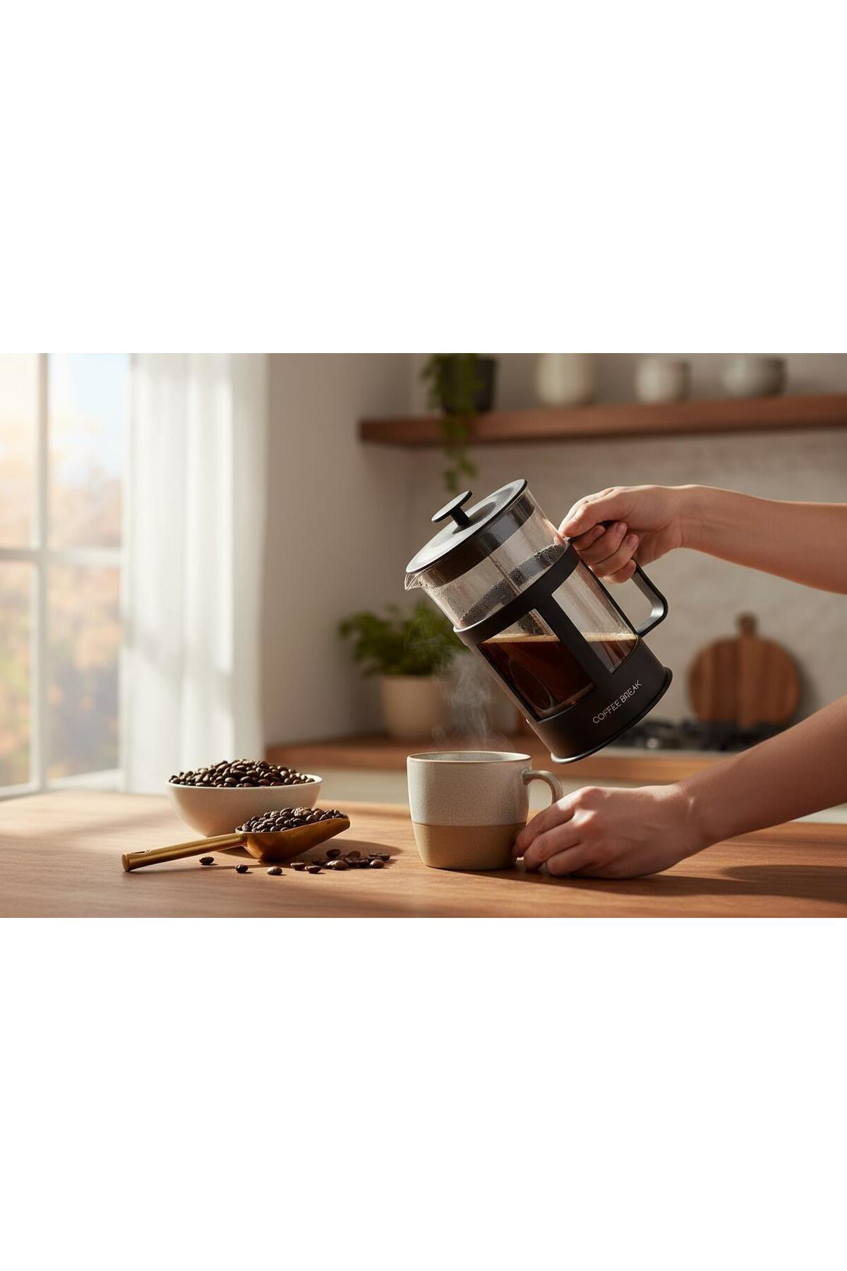 Kaveh French Bitki Çayı , Kahve Presi Plastik 600 Ml