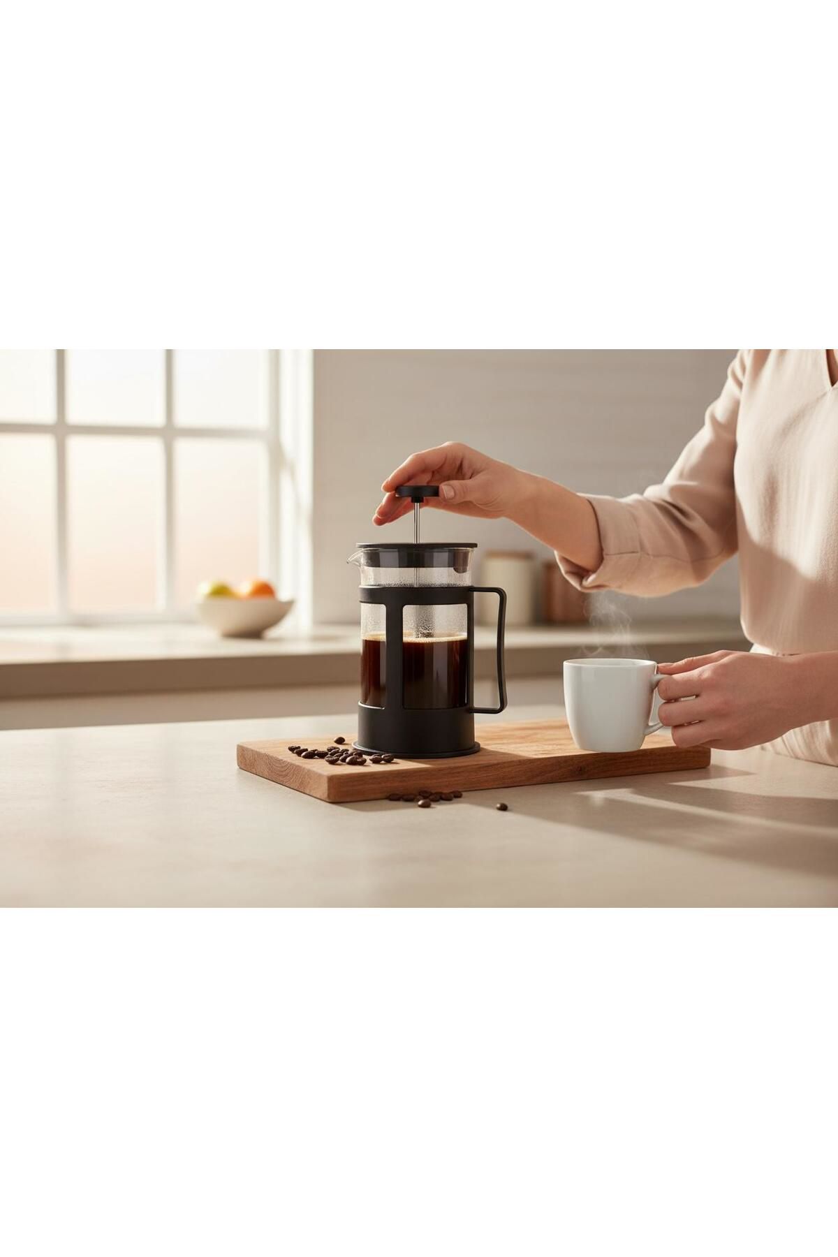 Kaveh French Bitki Çayı , Kahve Pressi Plastik 350 Ml Frenç Pres Çay De