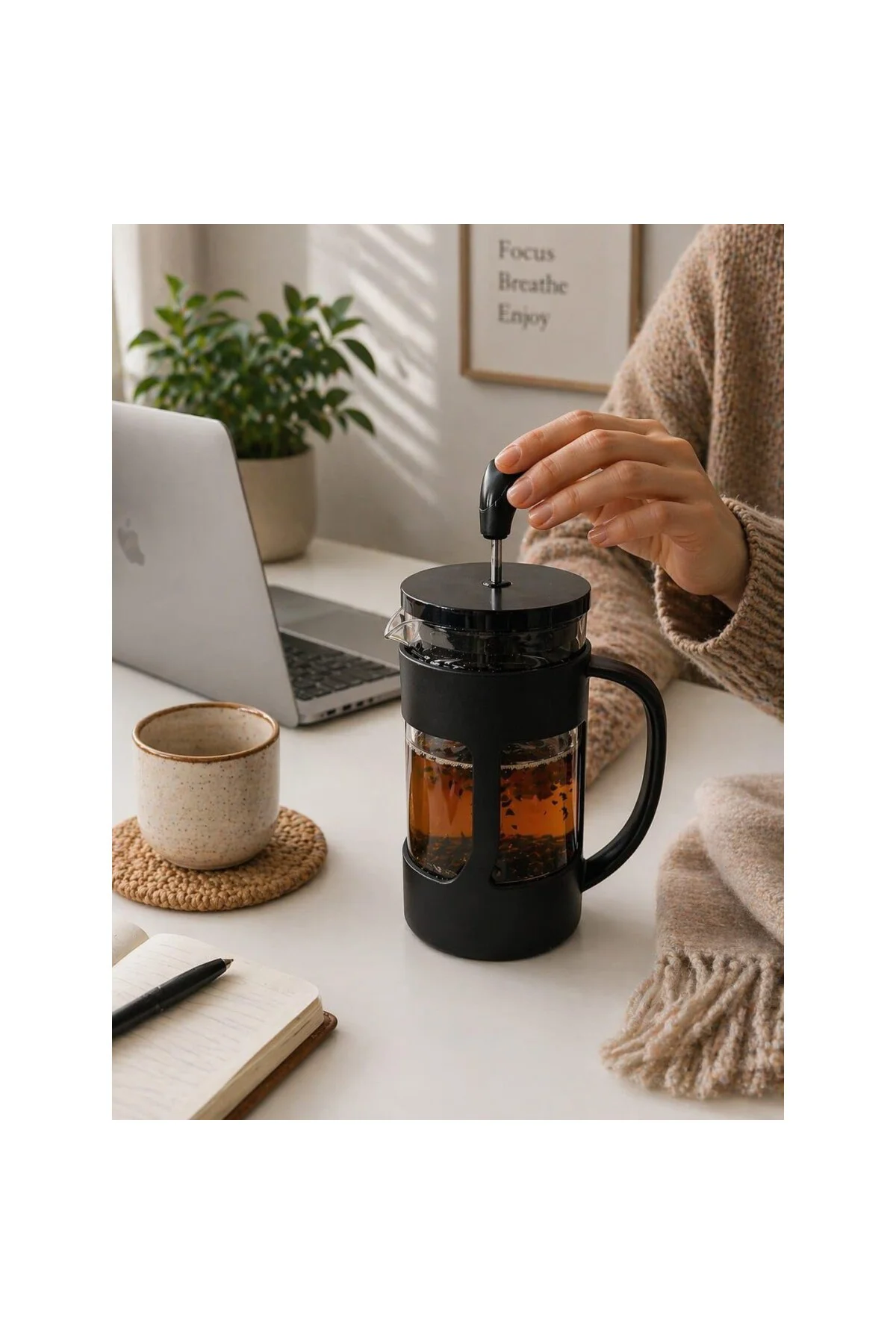 French Press 350 ml, Isıya Dayanıklı Filtre Kahve ve Çay Demliği