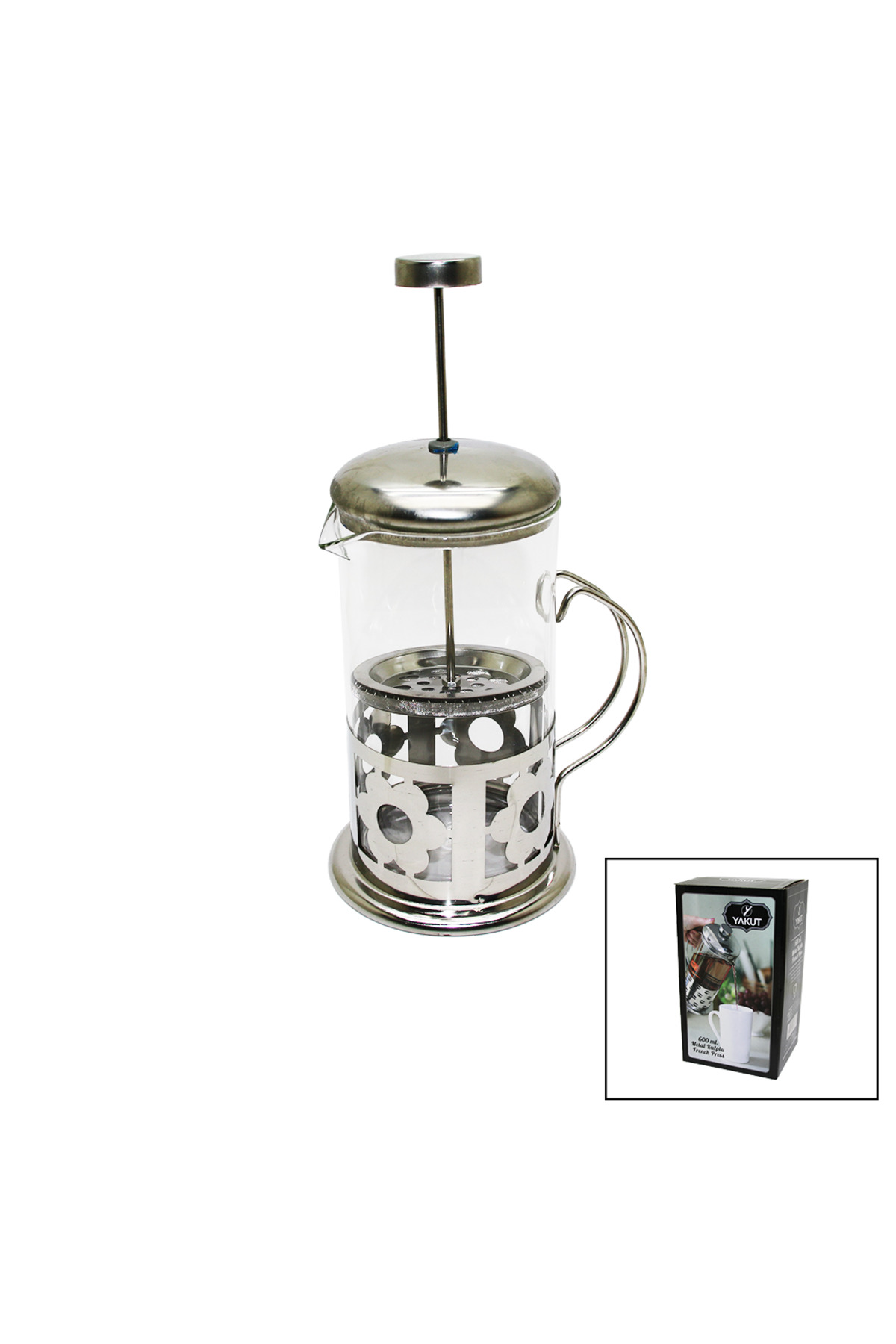 Ok Aksesuar French Press 600Ml Cam Bitki Süzgeçi Metal Kafes - Kapak Go506033