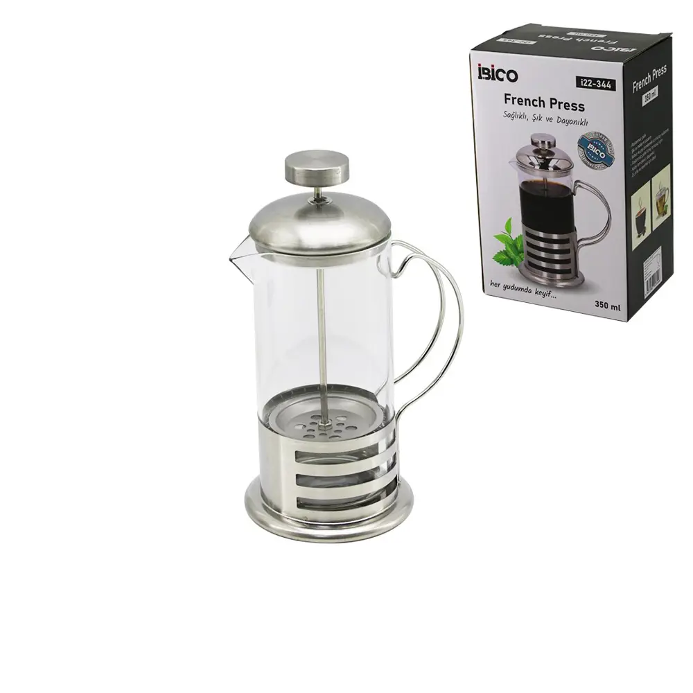 FRENCH PRESS METAL KAFES - METAL KAPAK 350ML CAM BİTKİ SÜZGEÇİ (4