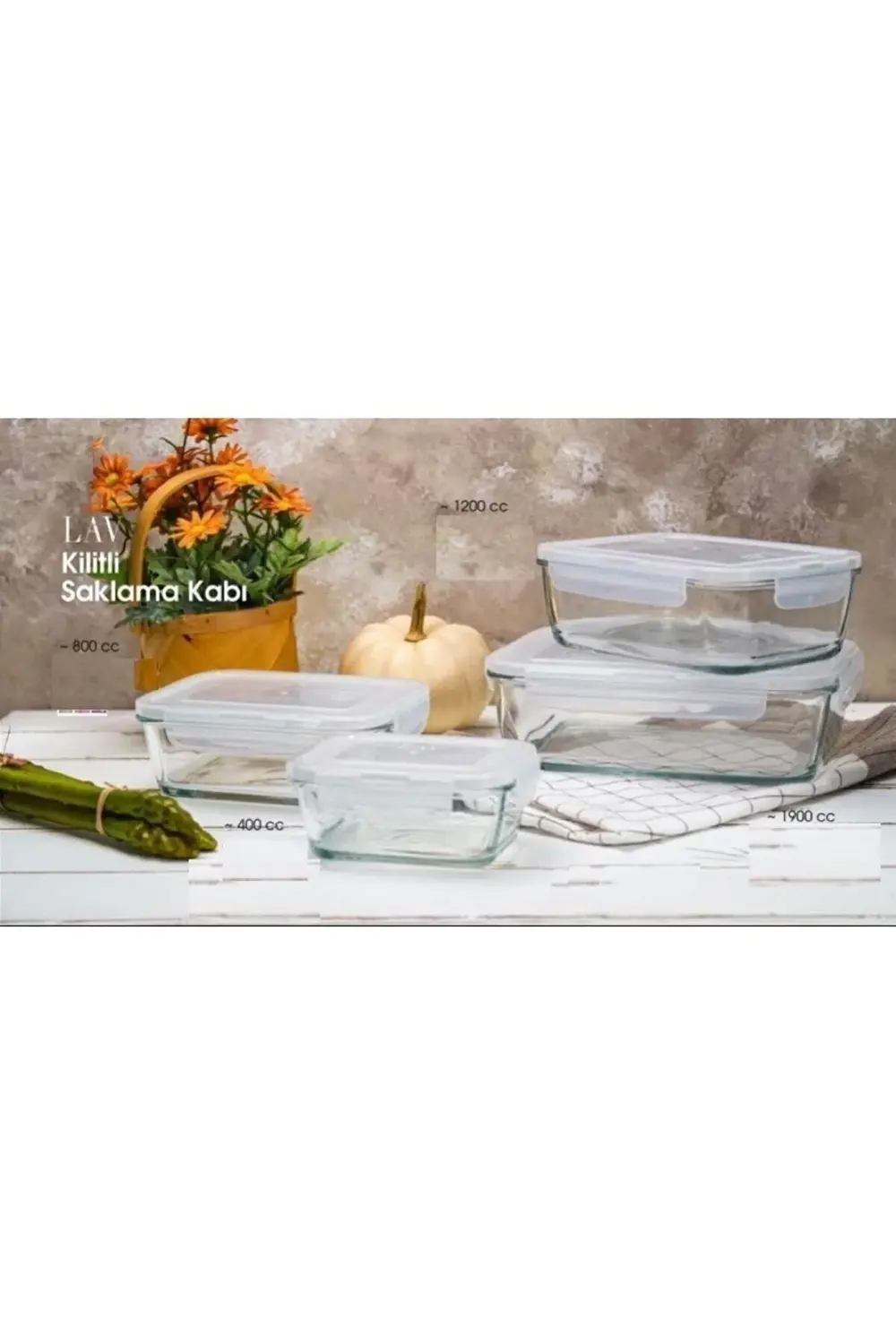 Lav Fresco Cam Kilitli Saklama Kabı 2'Li Set 1900Cc Dikdörtgen (Frs-2