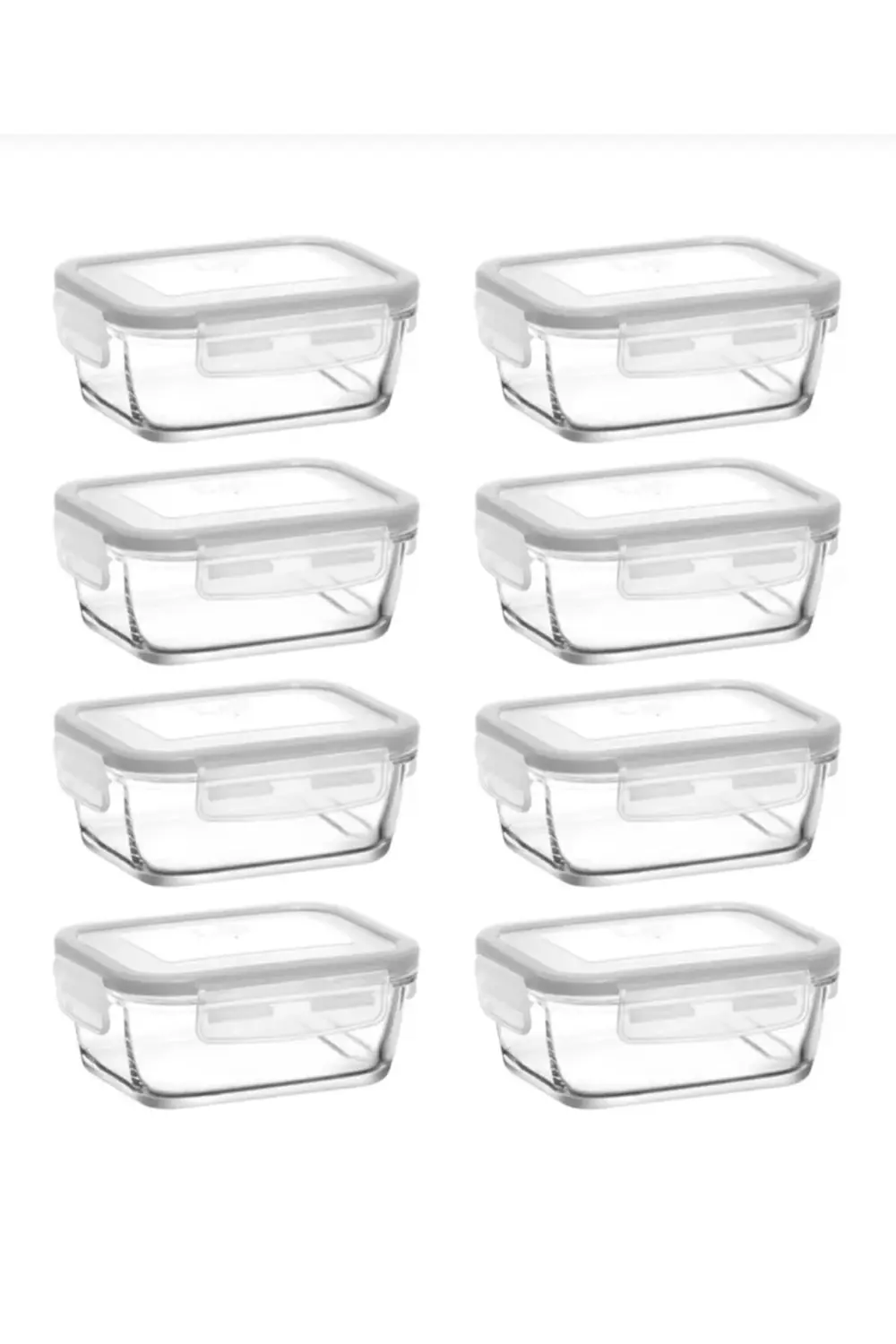 Fresco Kilitli Cam Saklama Kabı 8 Parça 400cc (FRS-237) Beyaz Kap