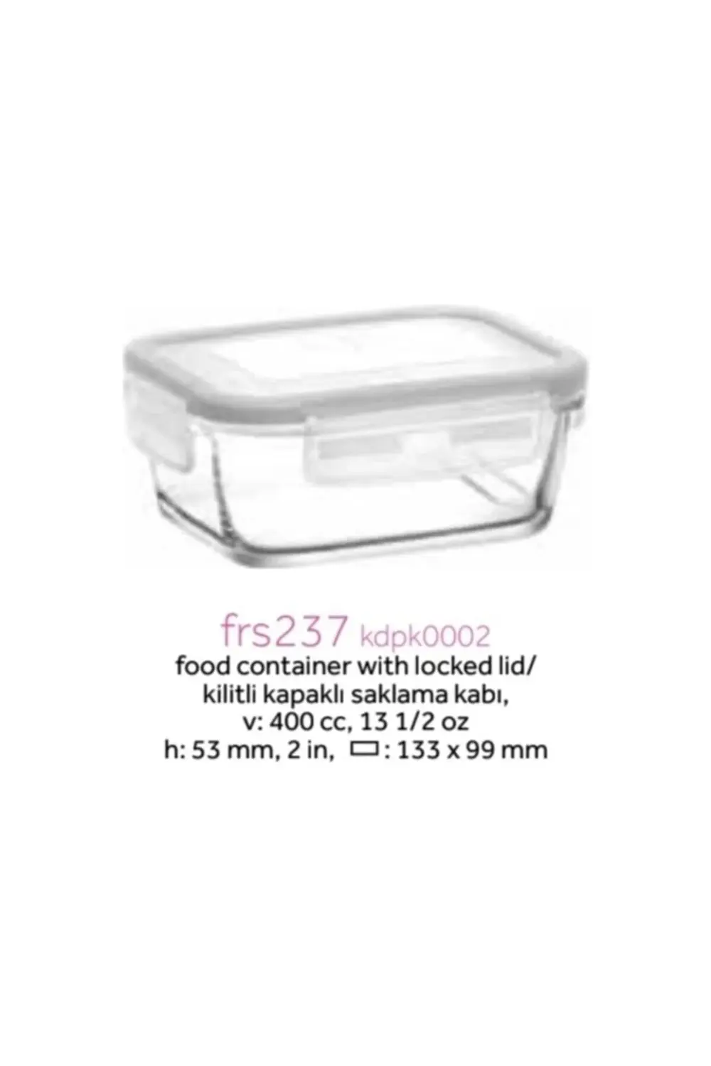 Fresco Kilitli Cam Saklama Kabı 8 Parça 400cc (FRS-237) Beyaz Kap