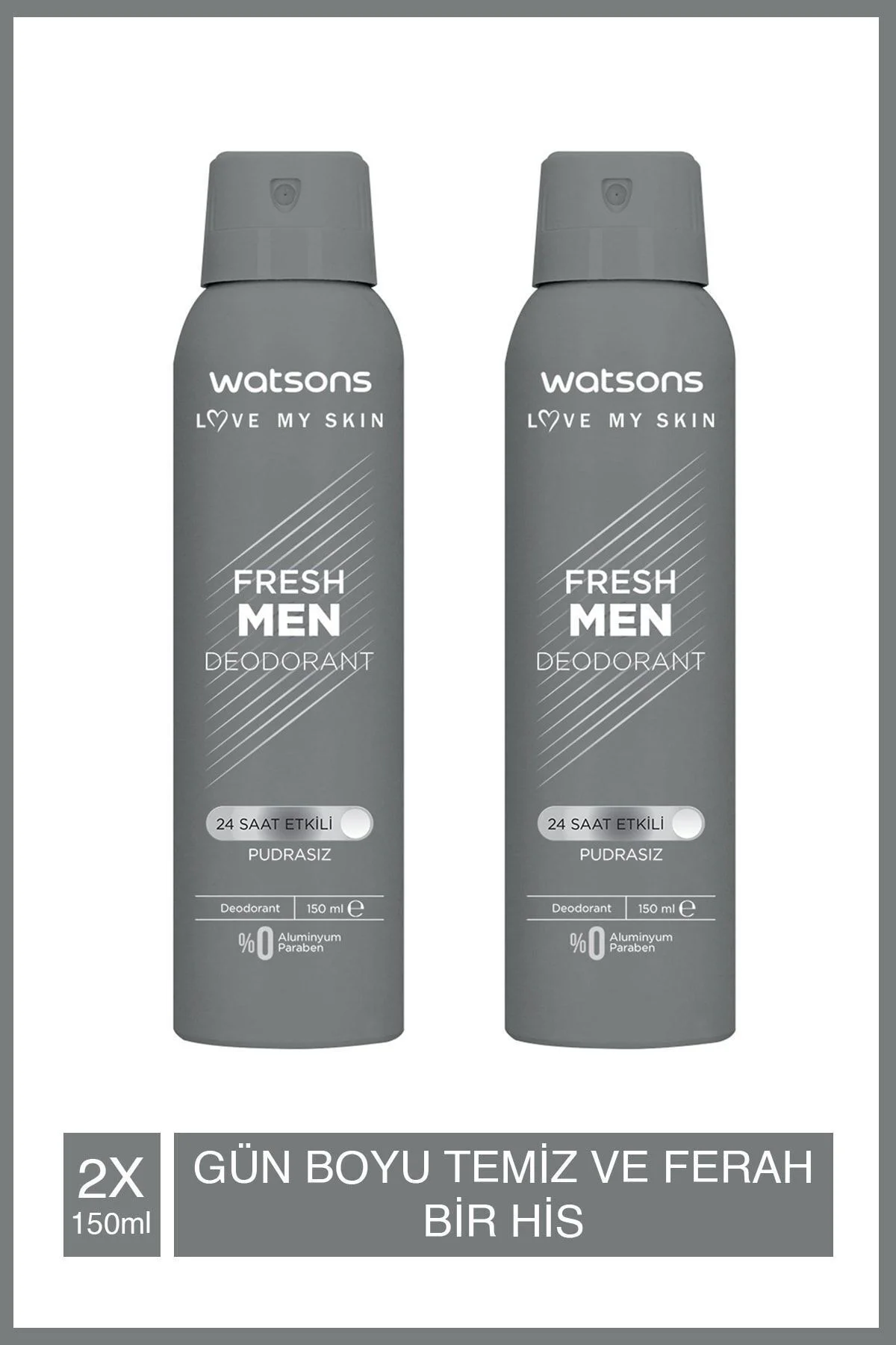 Fresh Men Pudrasız Deodorant Sprey 150 ml 2 Adet