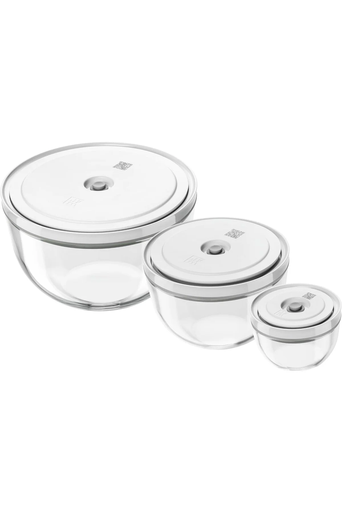 Fresh & Save Bowls Vakumlu Kase Seti, 6 Parça, S-12, M-18, L-24 cm, Cam, Şeffaf-Beyaz