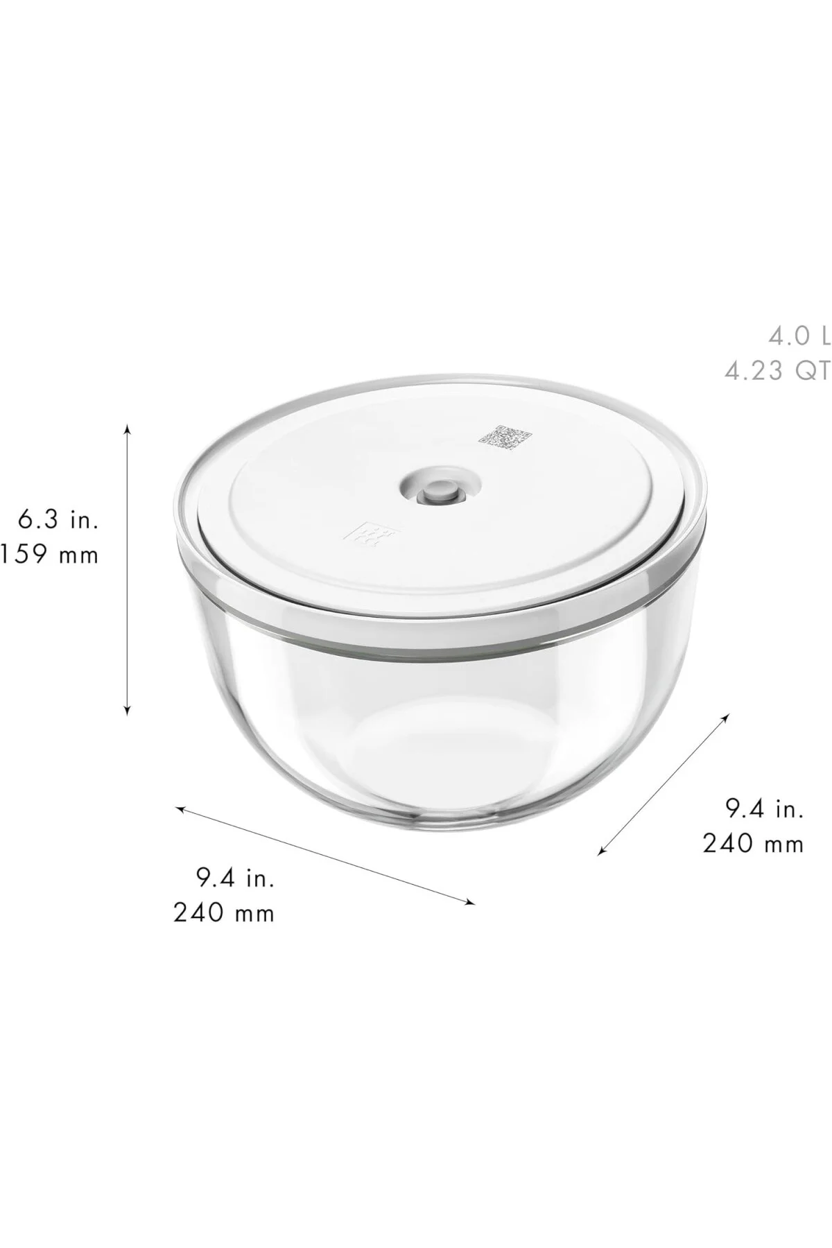 Fresh & Save Bowls Vakumlu Kase Seti, 6 Parça, S-12, M-18, L-24 cm, Cam, Şeffaf-Beyaz