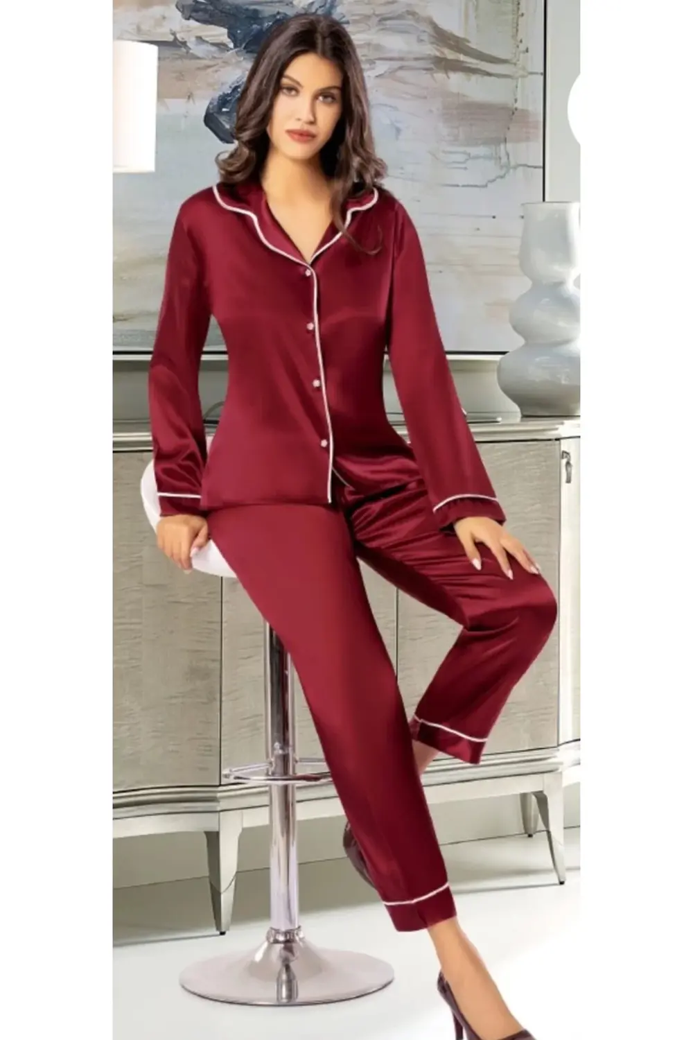 Freshness 2045 Saten Gömlek Yaka Patlı Pijama Takımı