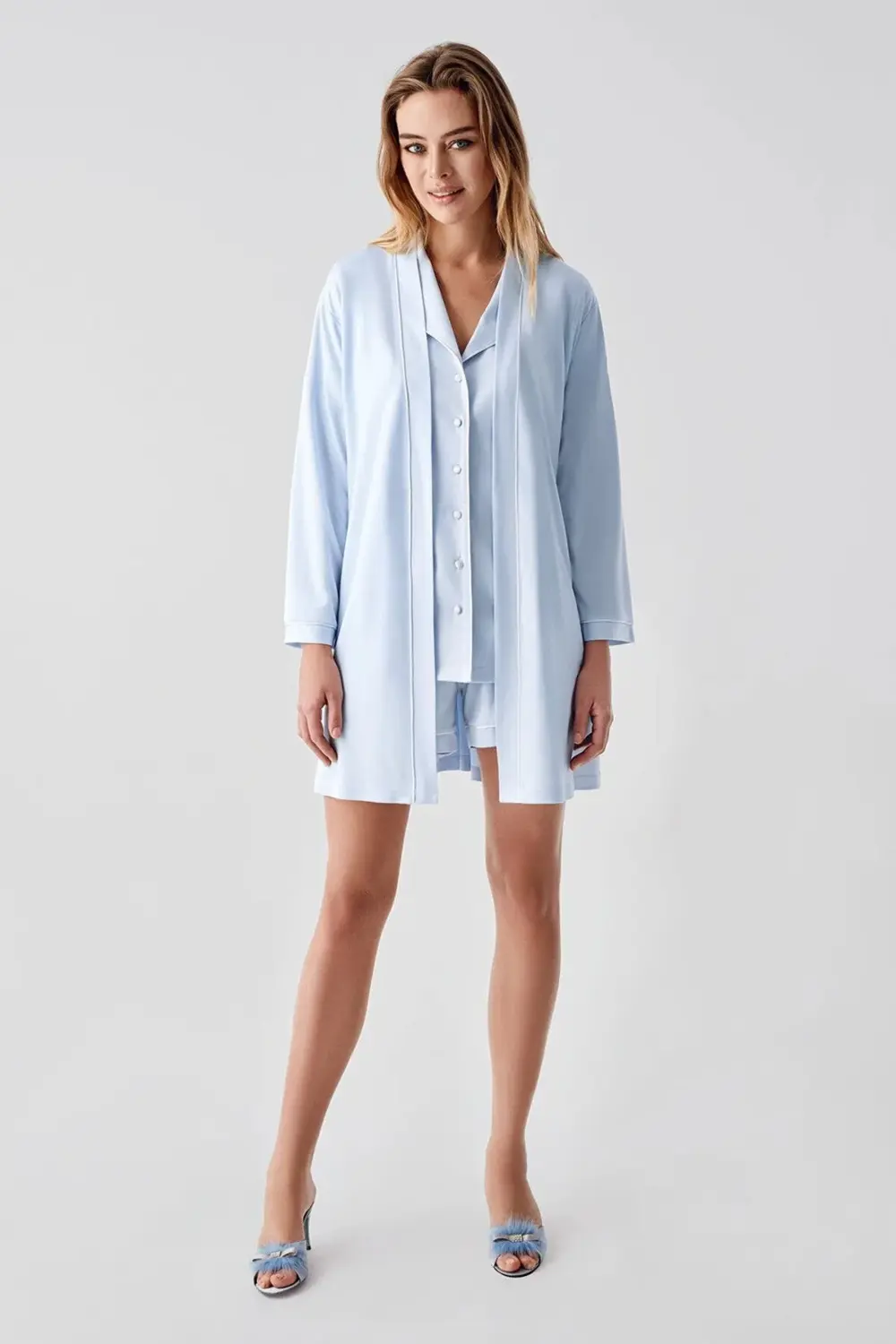 Freshness 324 Kadın 4'lü Sabahlıklı Şorlu Pijama Takımı