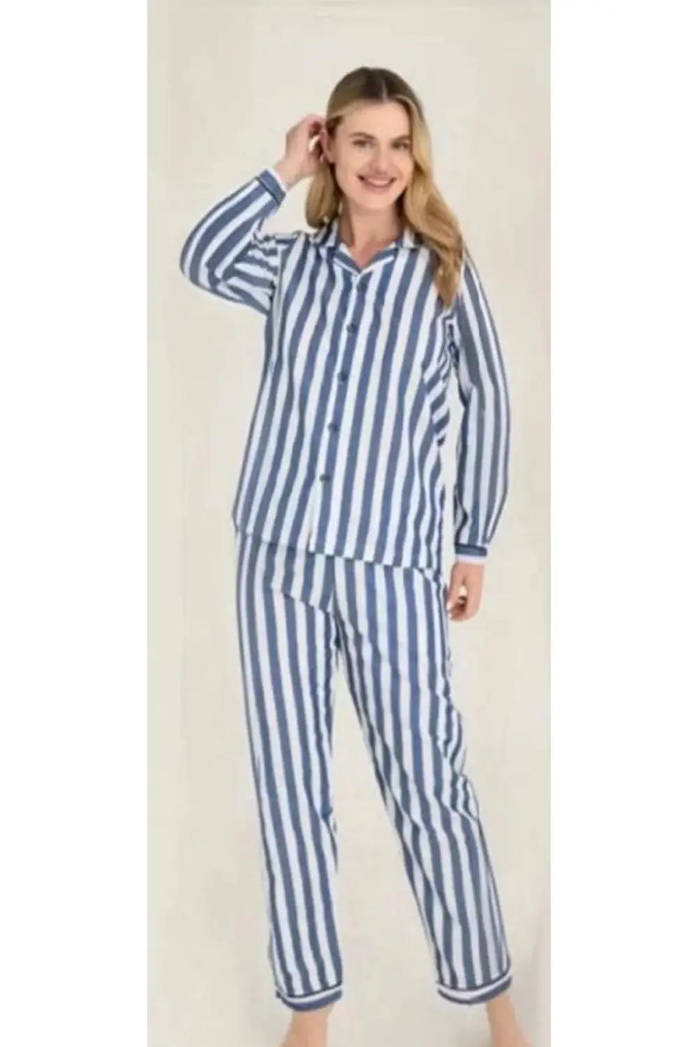 Freshness 4007 Kadın Uzun Kol Çizgili Gaffuriye Pijama Takımı