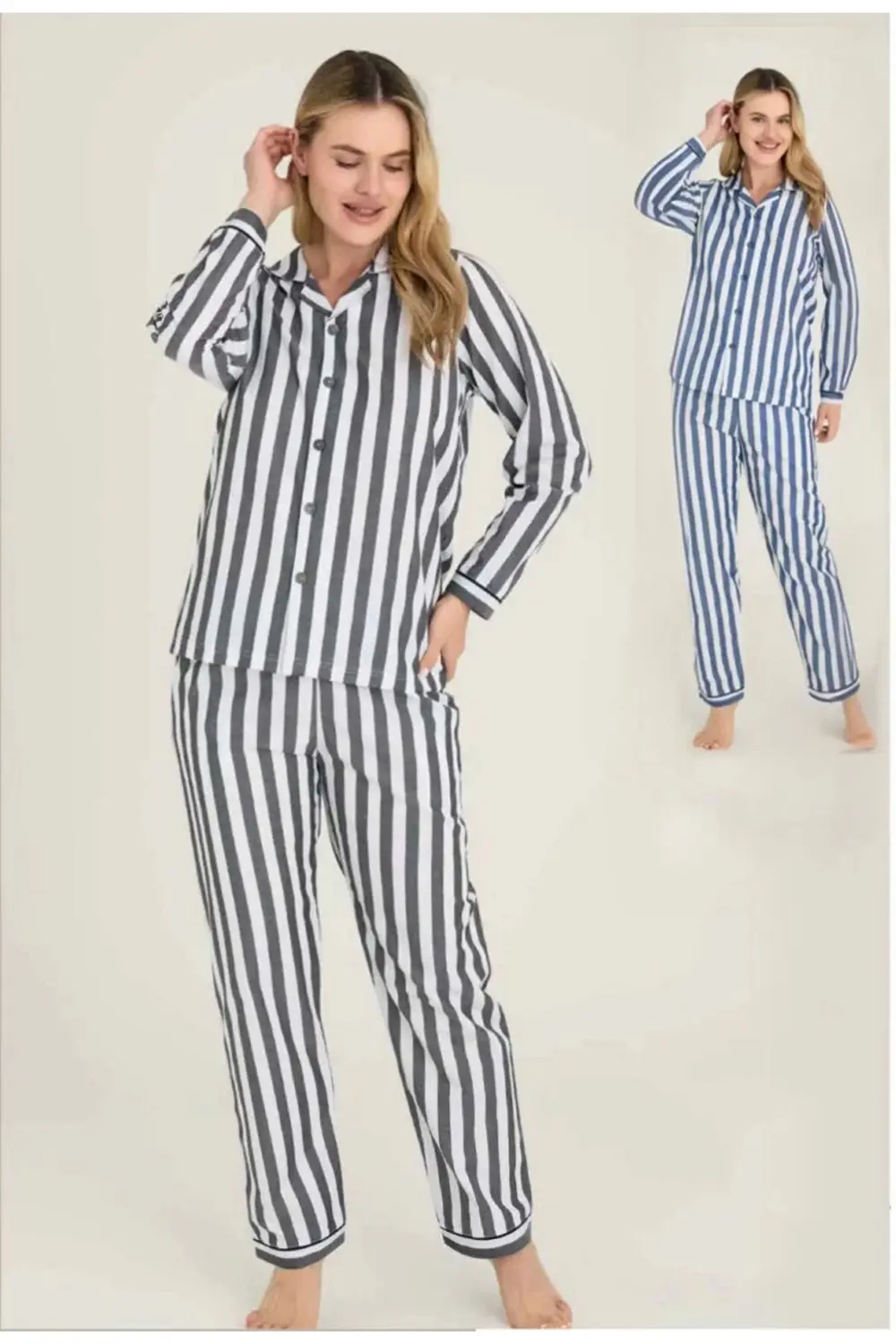 Freshness 4007 Kadın Uzun Kol Çizgili Gaffuriye Pijama Takımı