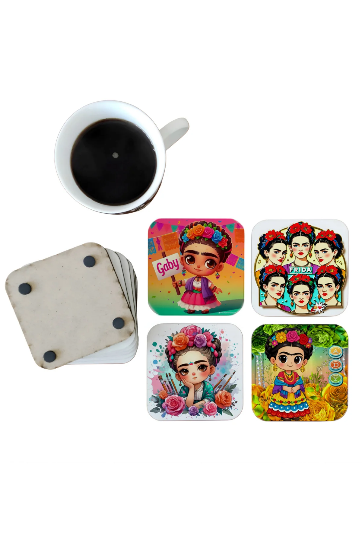 Frida Kahlo Dekoratif Ahşap Bardak Altlığı Seti 0100