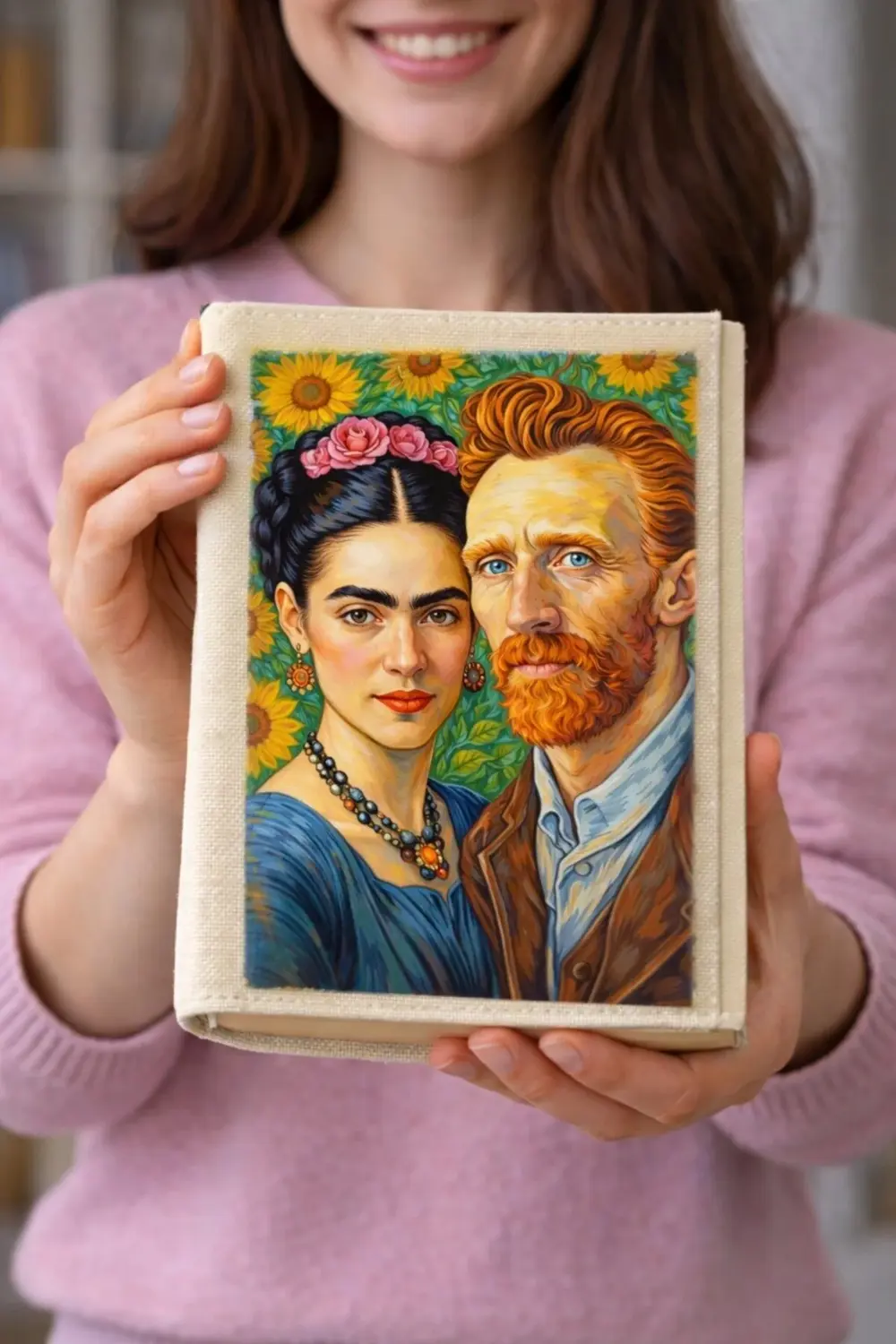 Frida ve Vincent van Gogh Desenli Bez Kitap Kılıfı – Baskılı Kuma