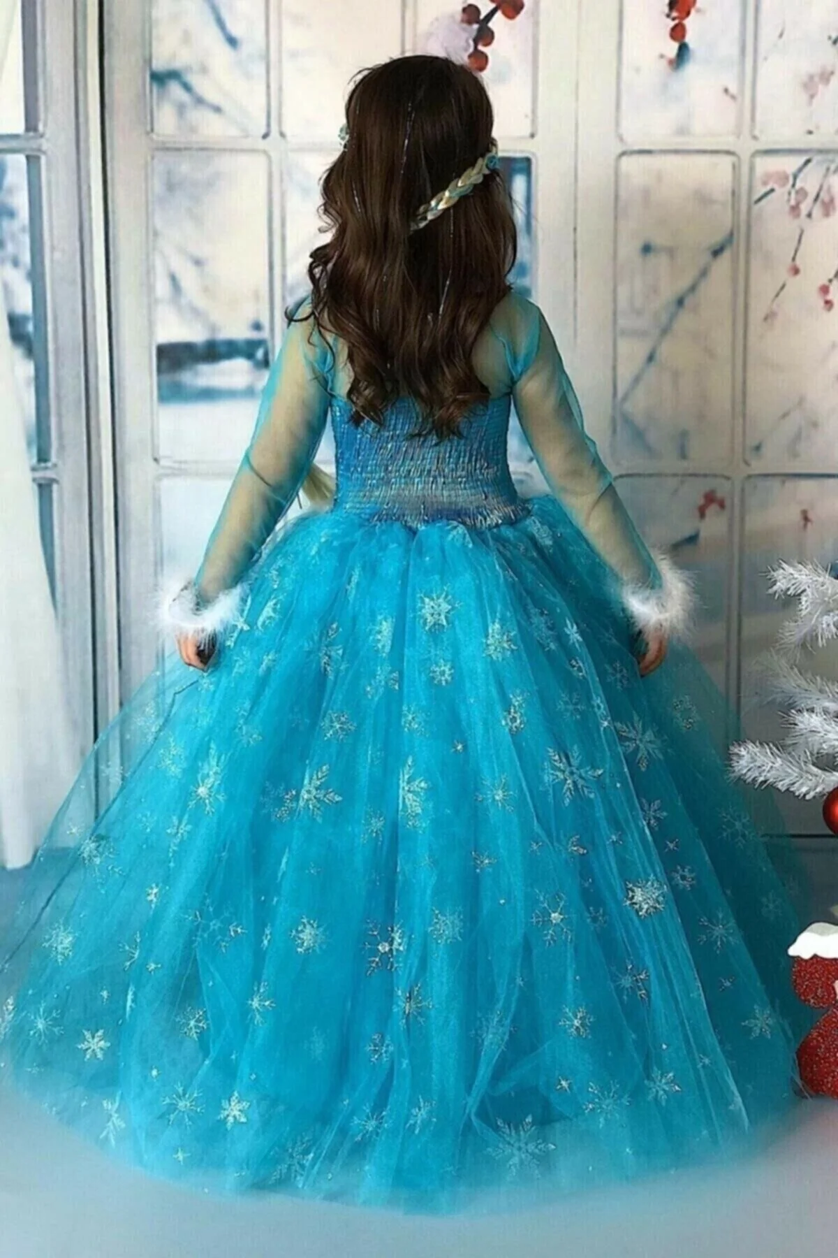 Frozen Kostüm Taç Asa Eldiven - Frozen Uzun Kollu Tarlatanlı Kost