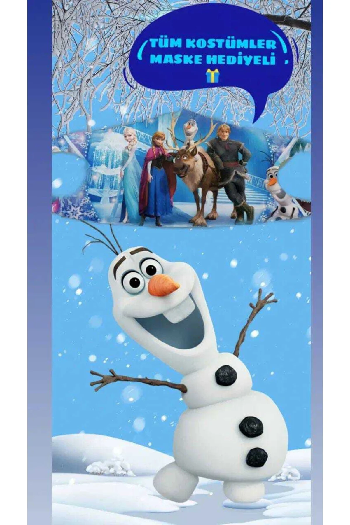 Frozen Kostüm Taç Asa Eldiven - Frozen Uzun Kollu Tarlatanlı Kost