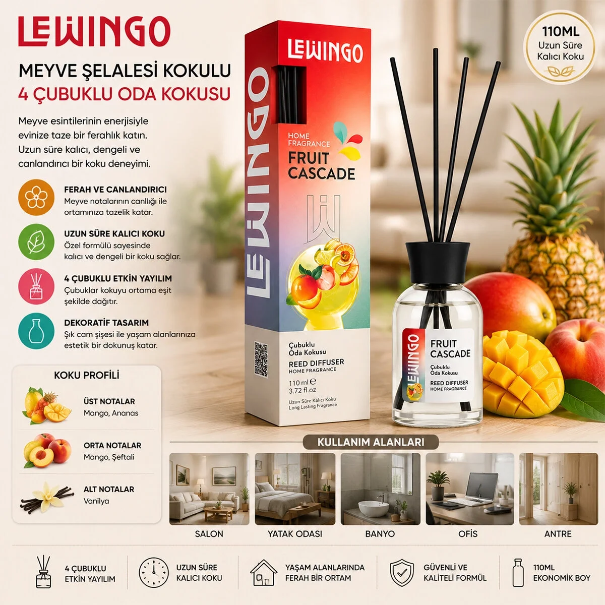 Fruit Cascade Bambu Çubuklu Oda Kokusu - 110 ml - Cam Şişe Fruit Cascade Bambu Çubuklu Oda Kokusu - 110 ml - Cam Şişe