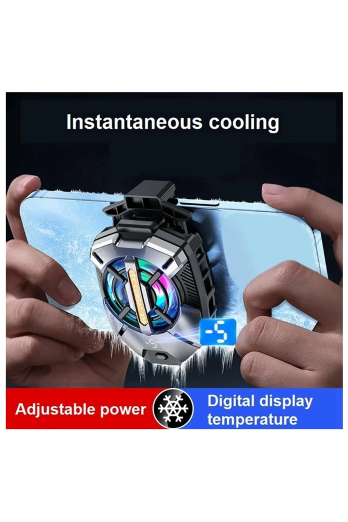 FS09 Kıskaçlı Cep Telefonu Soğutucu | RGB Işıklı, Dijital Ekranlı