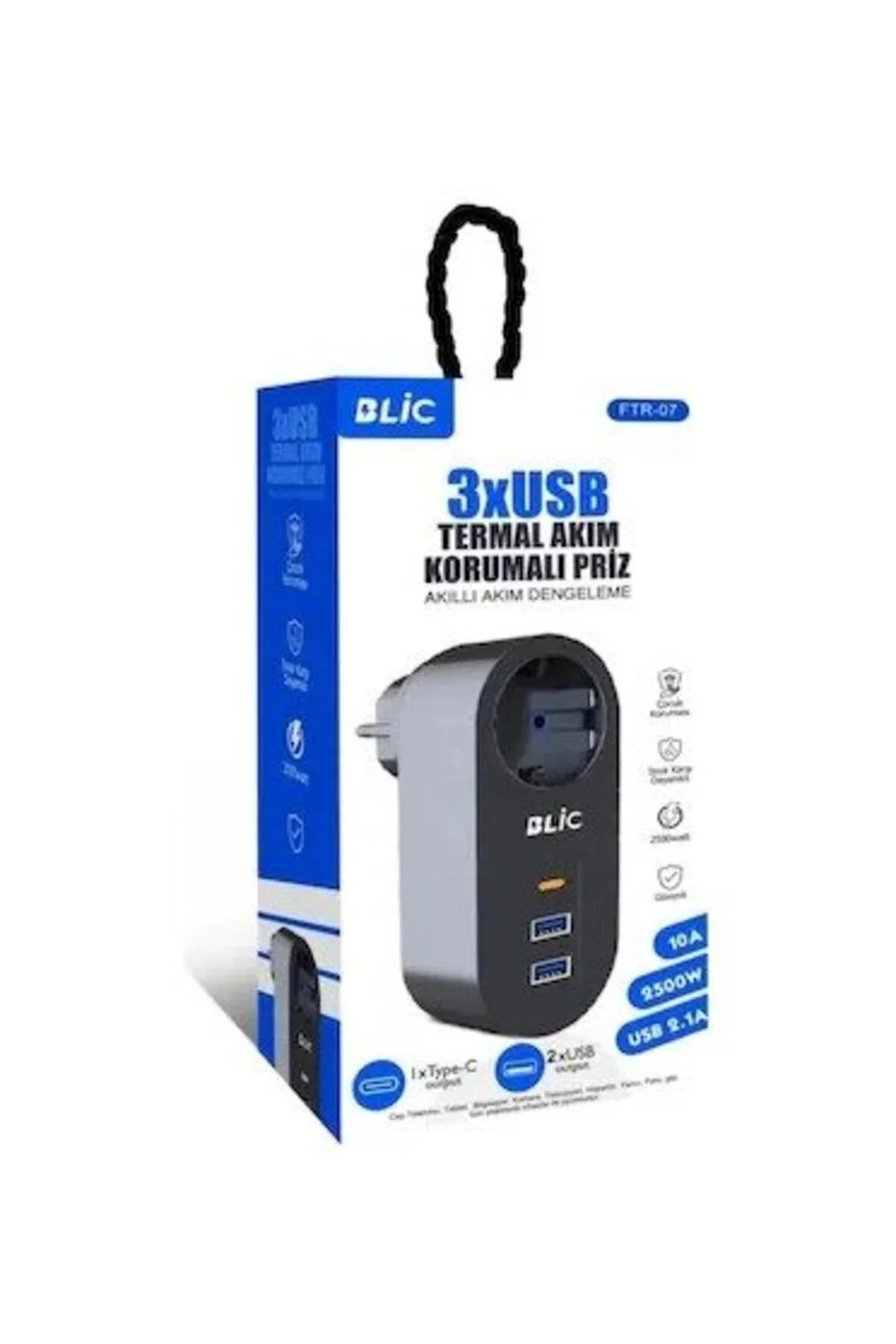 Ftr-07 2xusb 1xtypec Termal Akım Korumalı Isıya Dalı Tekli Priz