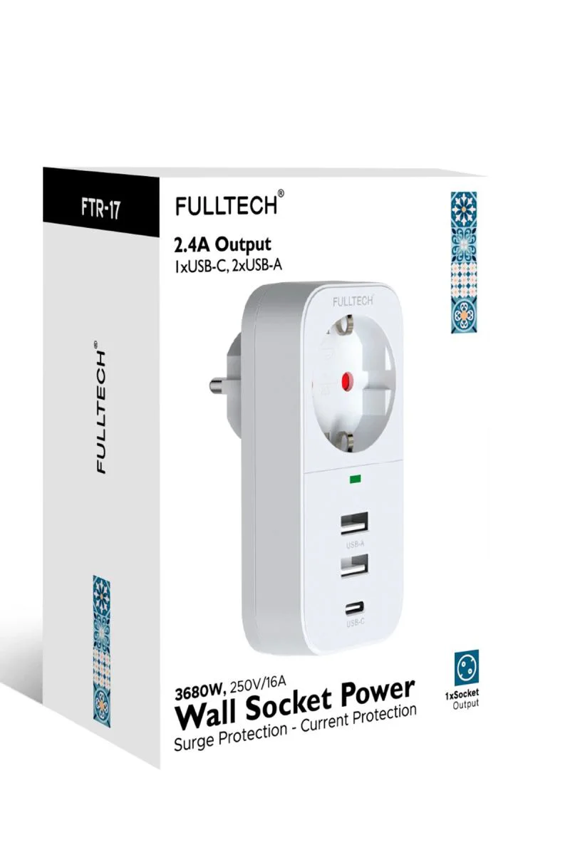FTR-17 USB-C'li 3 Portlu Prizlik | 2.4A USB + Aşırı Gerilim Korumalı Fiyatı, Yorumları ve Özellikleri